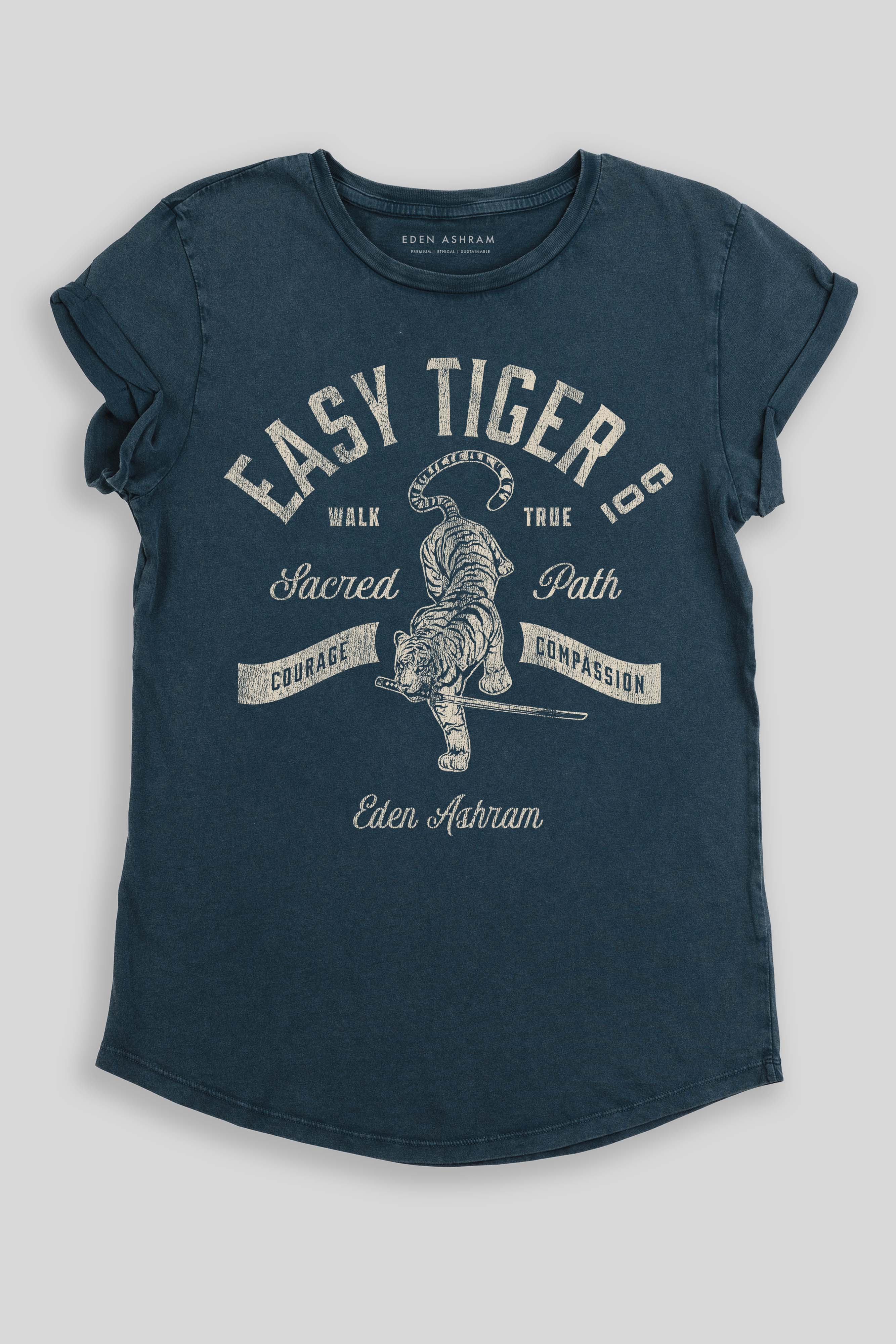 Eden Ashram Easy Tiger Co. Premium Rolled Sleeve T-Shirt Stonewash Denim