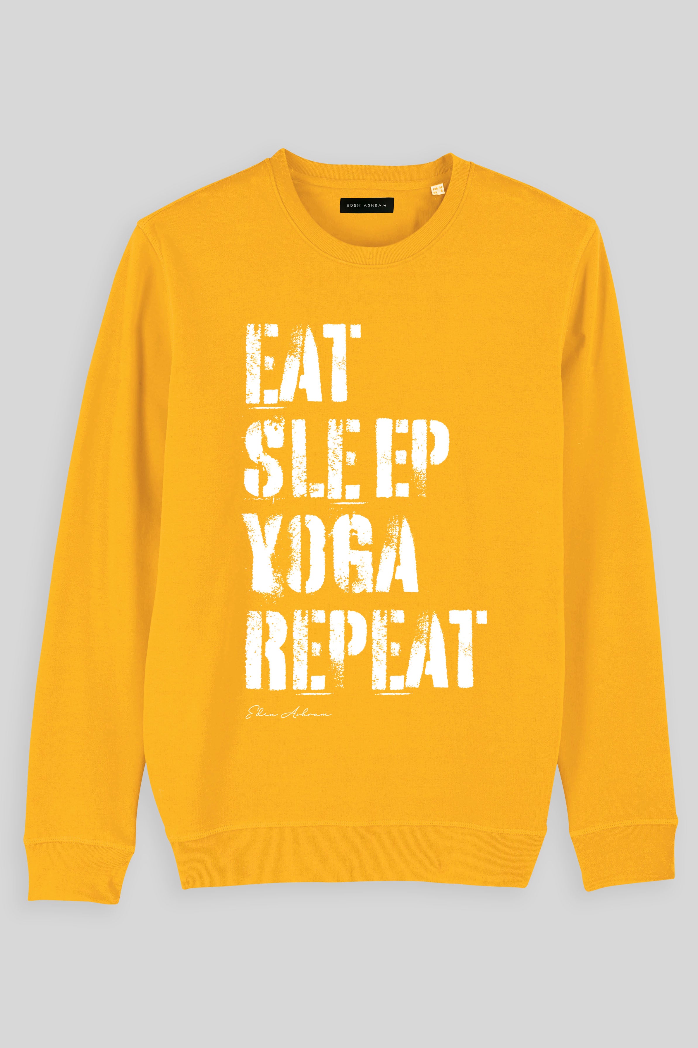 Eden Ashram Eat, Sleep, Yoga Repeat Premium Crew Neck Sweatshirt Spectra Yellow