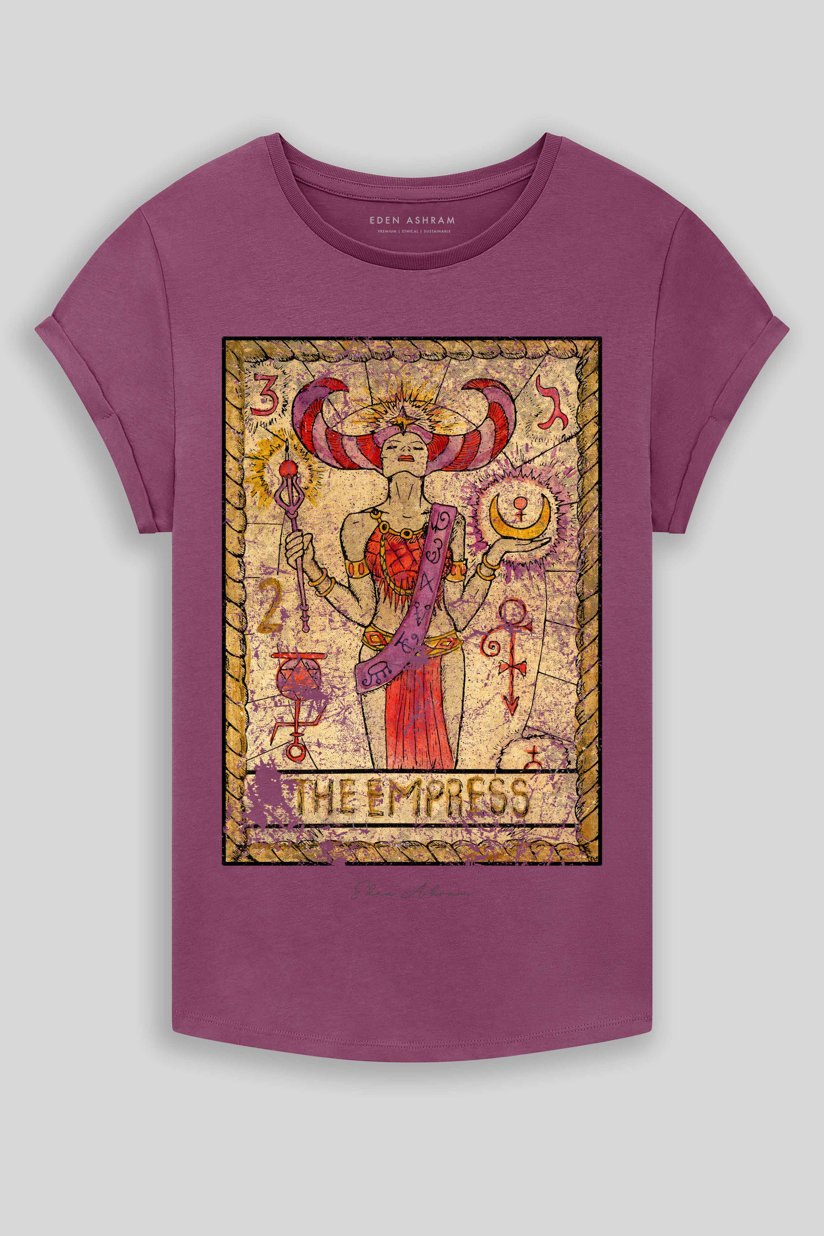 Eden Ashram The Empress Rolled Sleeve T-Shirt Faded Burgundy