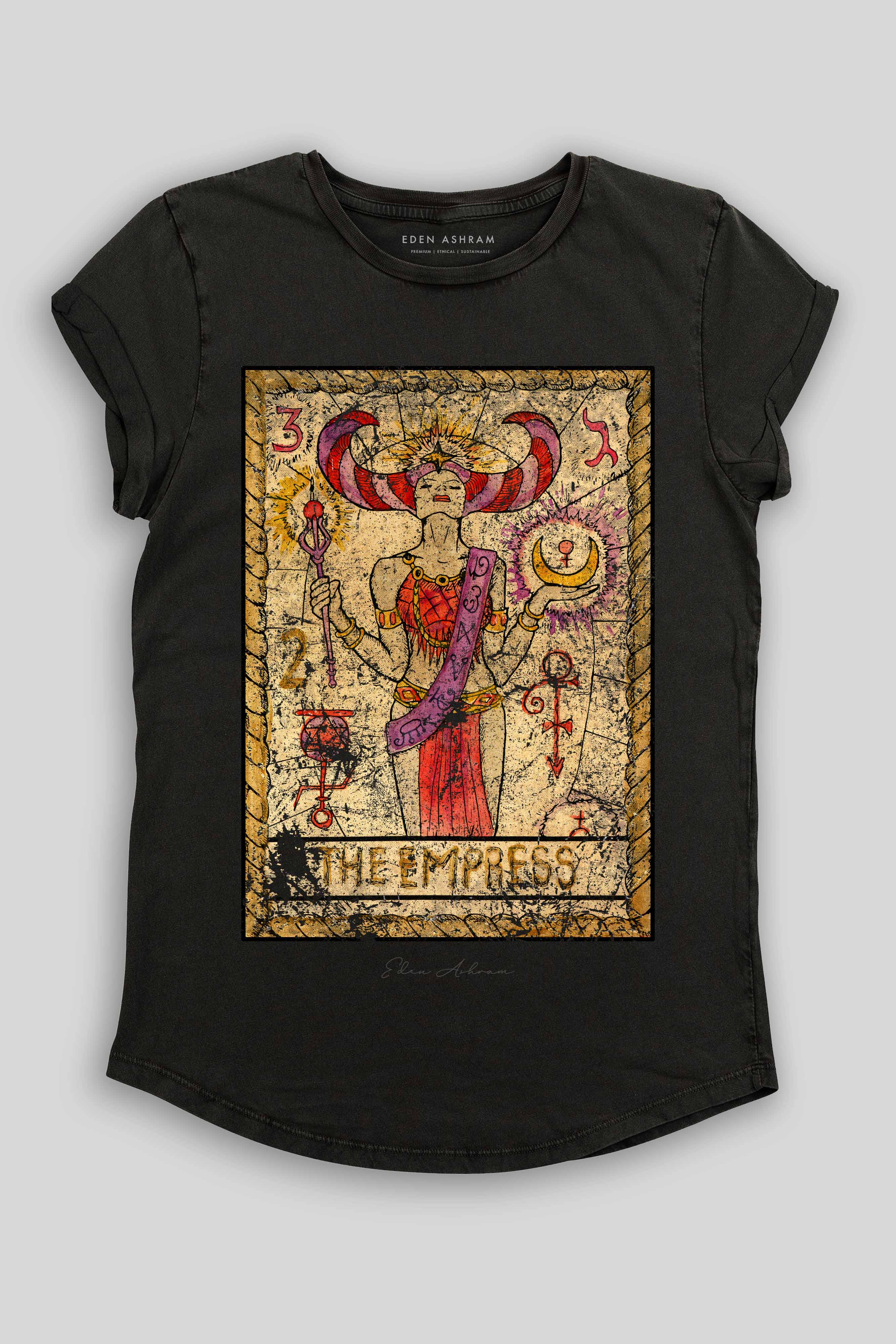 Eden Ashram The Empress Rolled Sleeve T-Shirt Stonewash Black