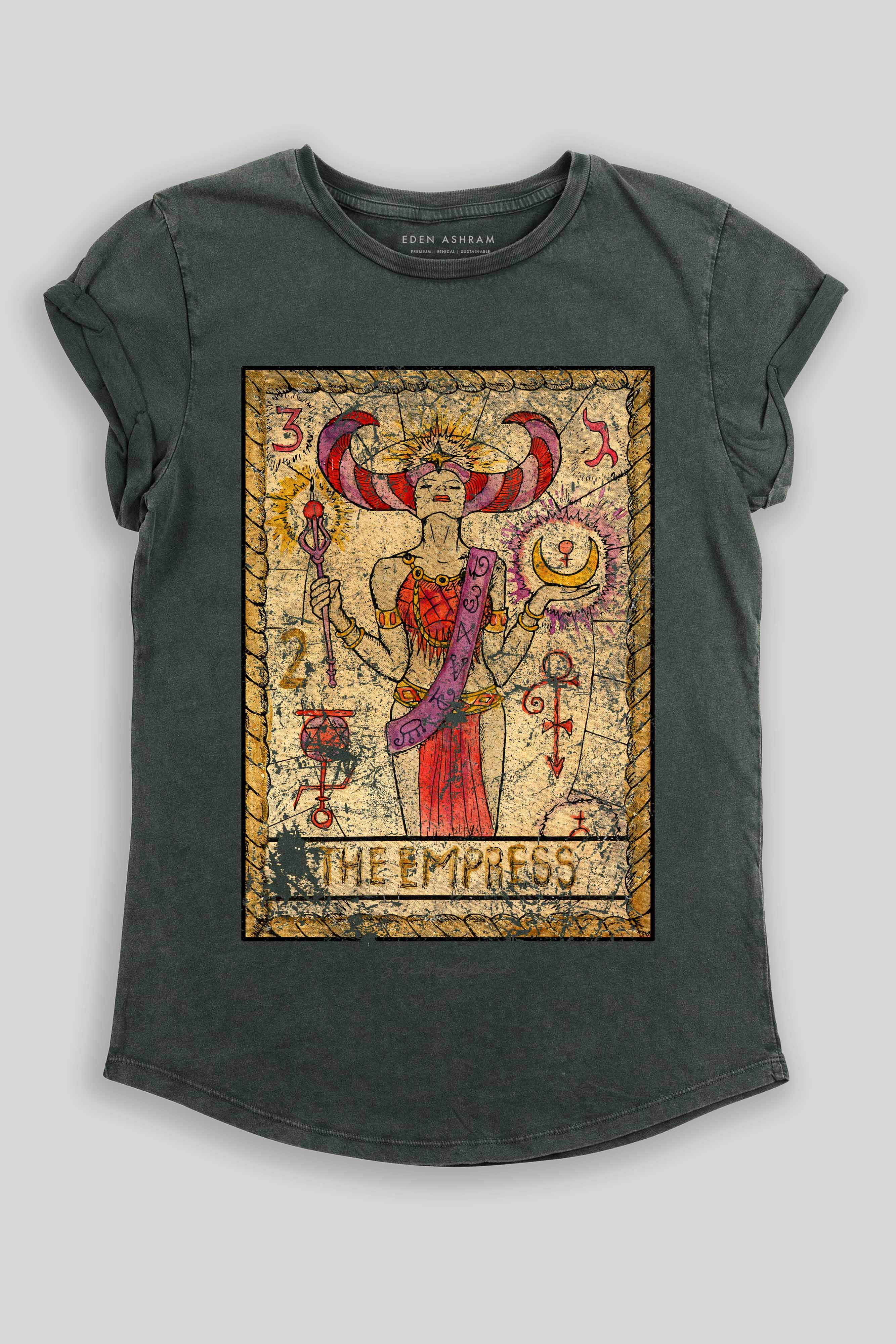 Eden Ashram The Empress Rolled Sleeve T-Shirt Stonewash Green