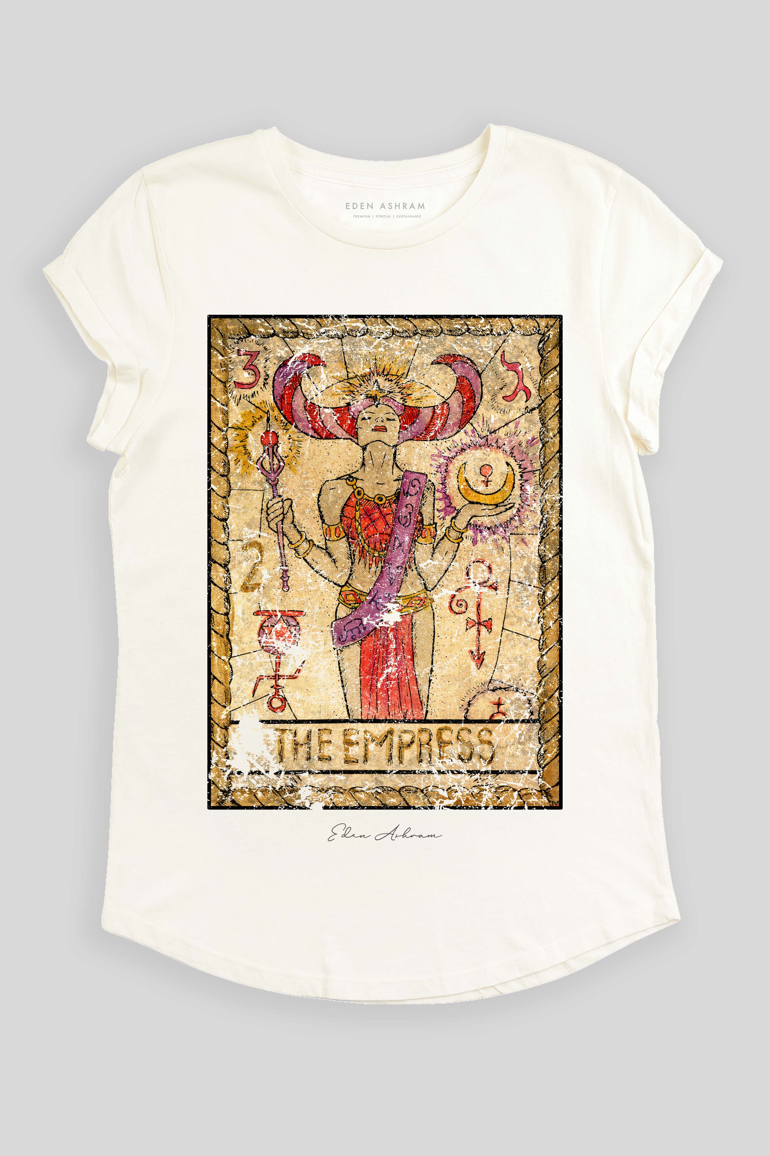 Eden Ashram The Empress Rolled Sleeve T-Shirt Stonewash White