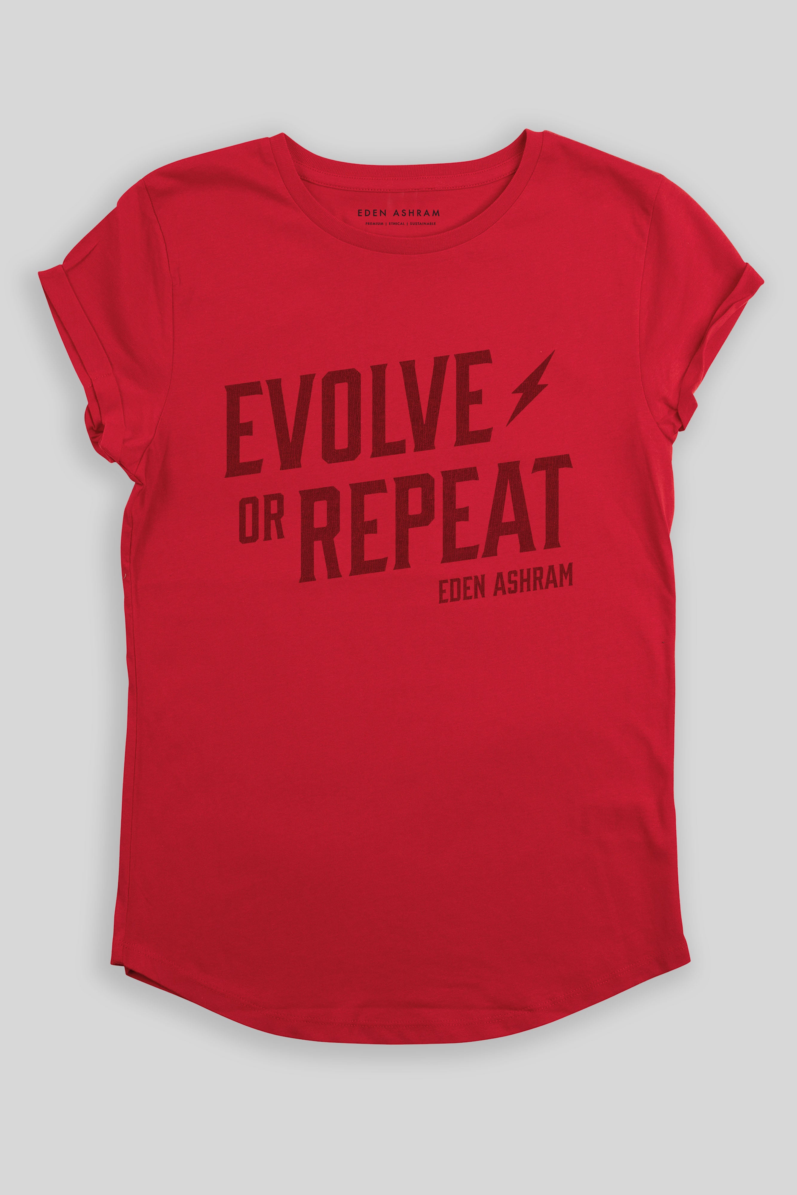 Eden Ashram Evolve Or Repeat Premium Rolled Sleeve T-Shirt Red