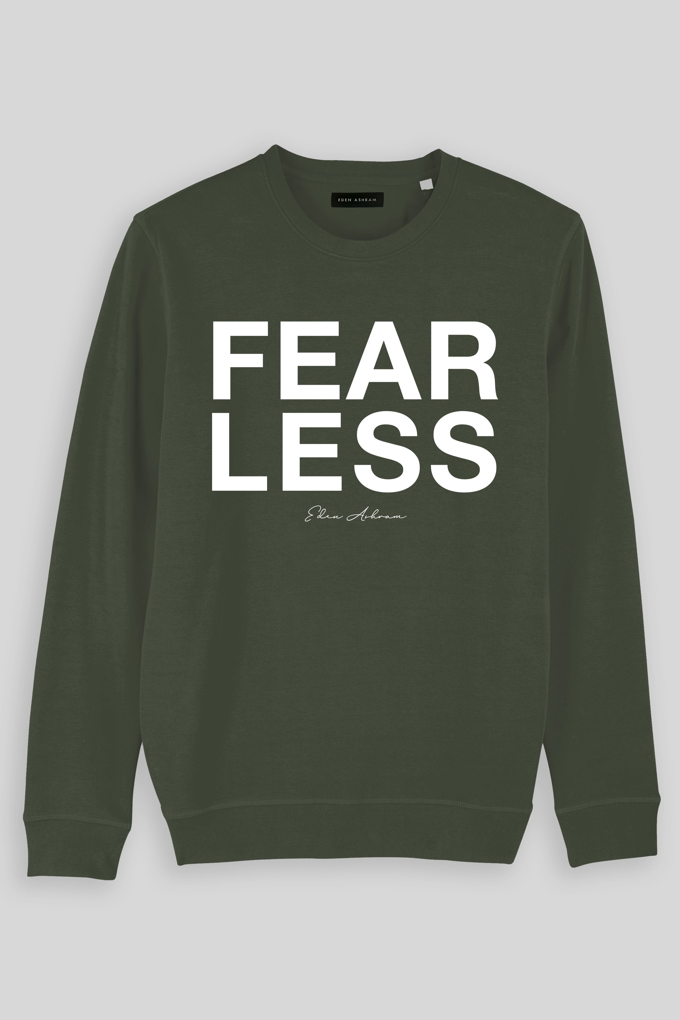 Eden Ashram Fear Less Premium Crew Neck Sweatshirt Khaki