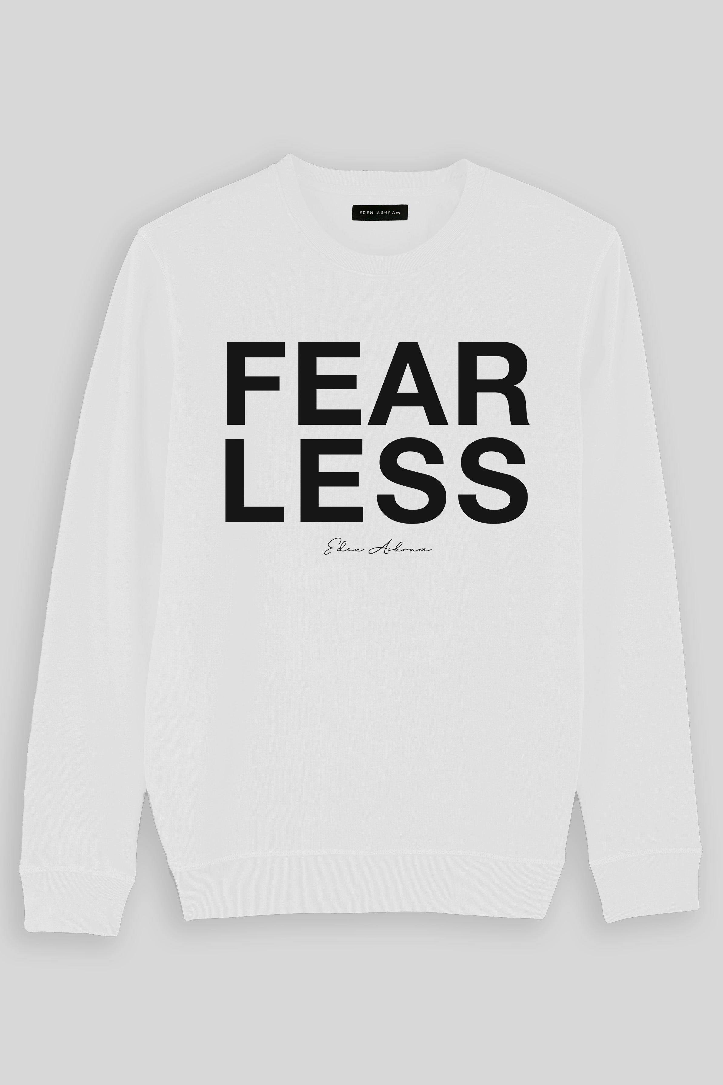 Eden Ashram Fear Less Premium Crew Neck Sweatshirt White