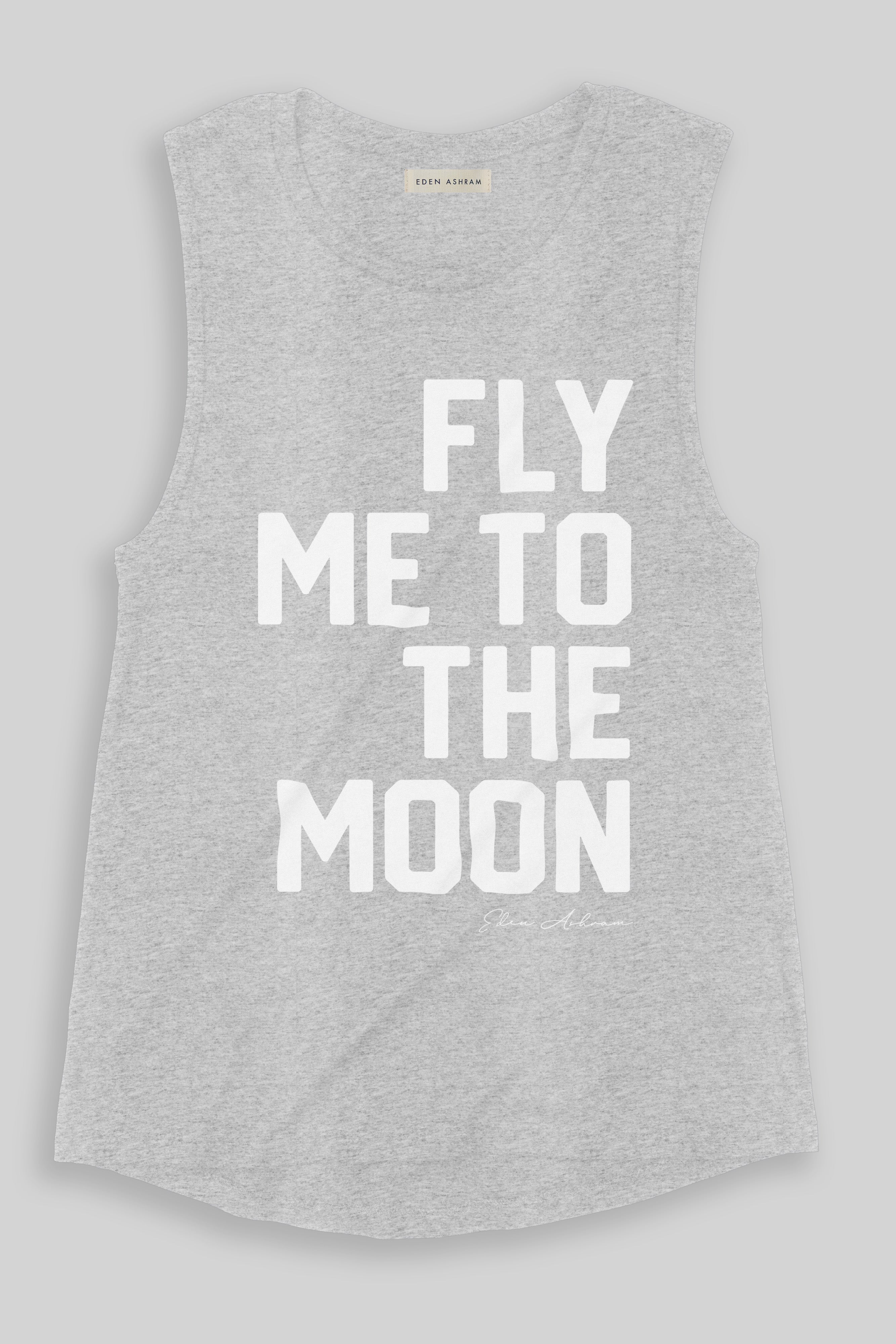 EDEN ASHRAM Fly Me To The Moon Jersey Muscle Tank Heather Grey