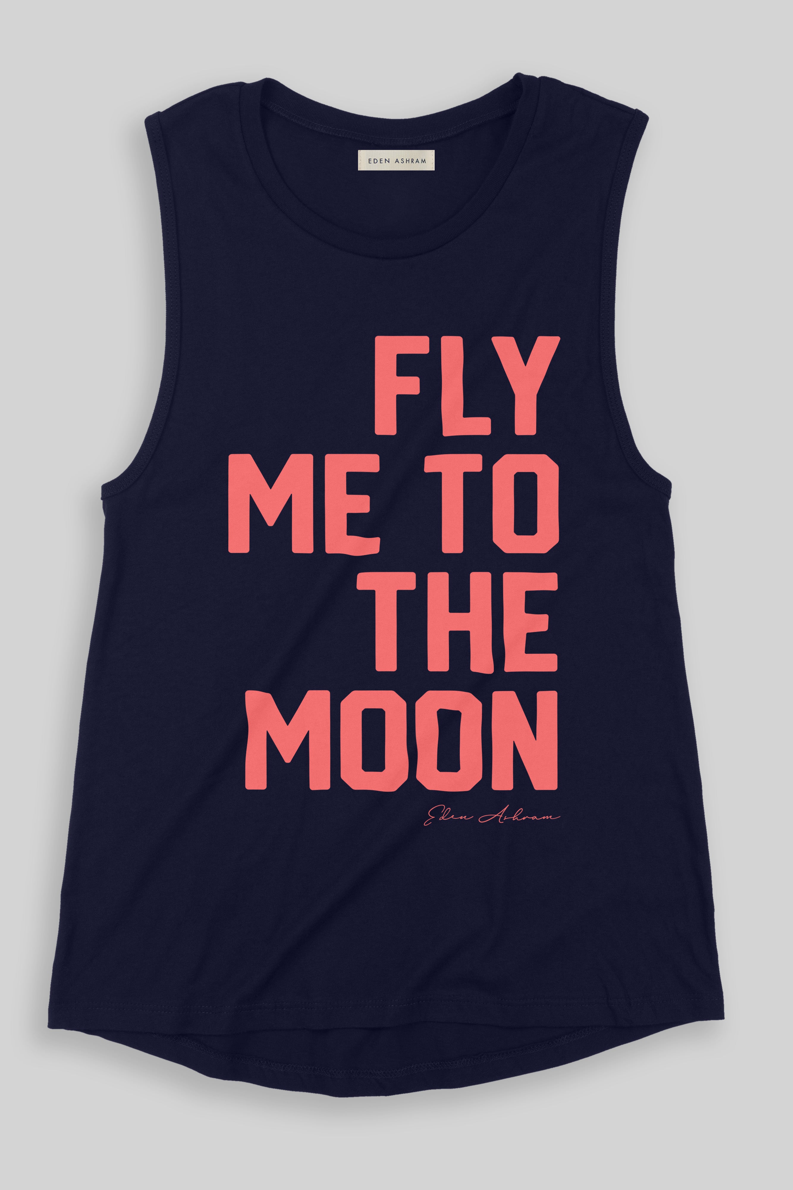 EDEN ASHRAM Fly Me To The Moon Jersey Muscle Tank Navy