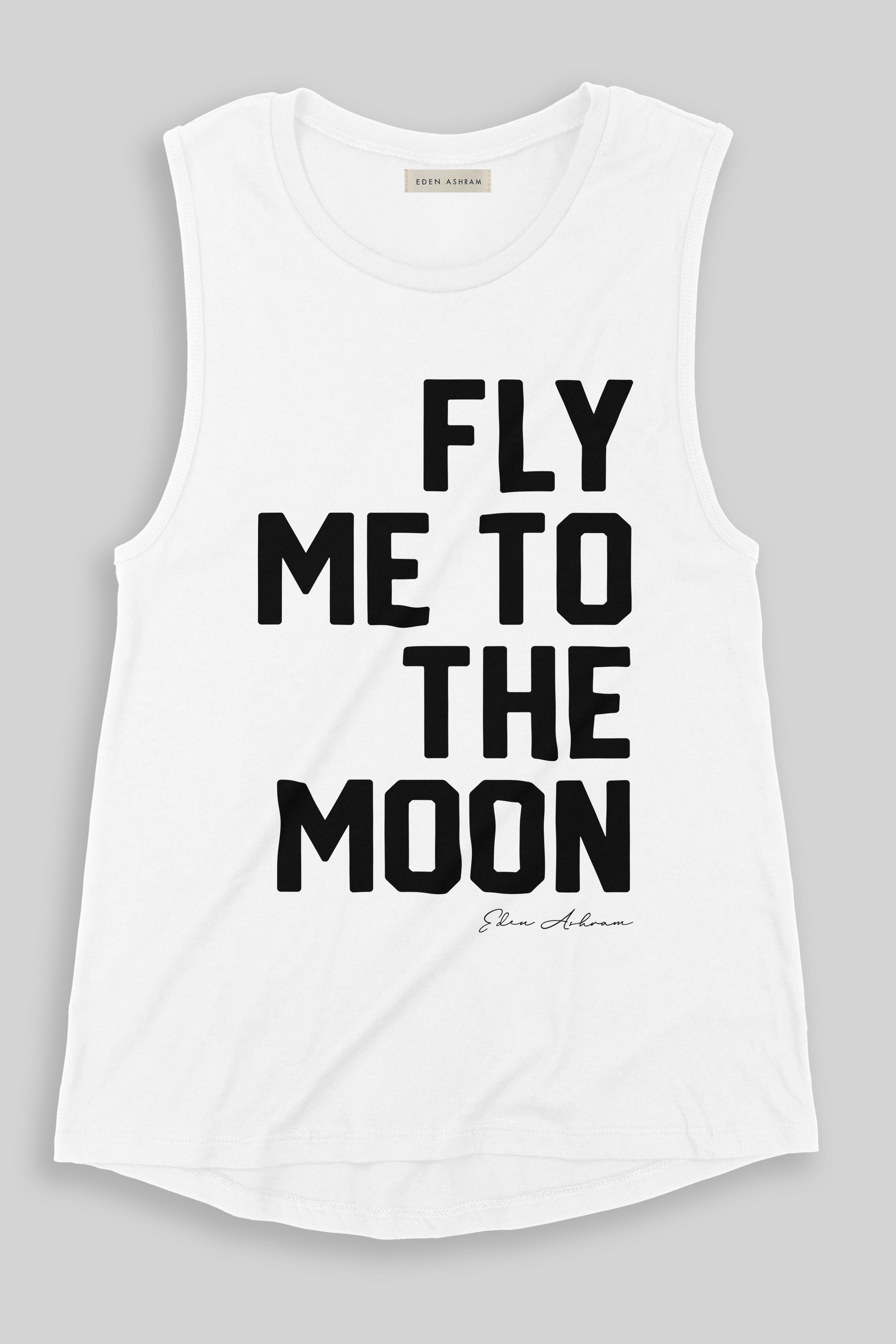 EDEN ASHRAM Fly Me To The Moon Jersey Muscle Tank White