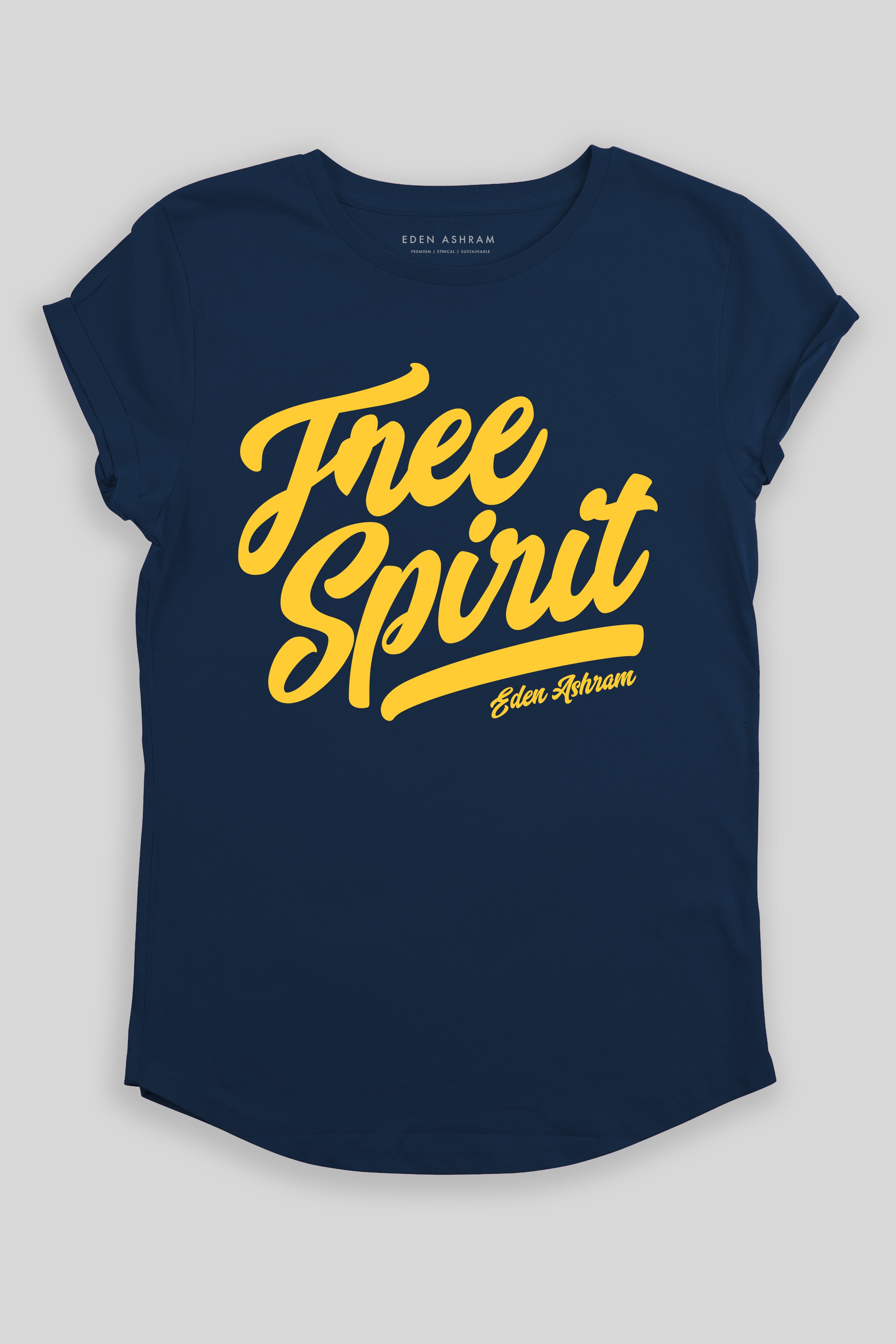 Eden Ashram Free Spirit Premium Rolled Sleeve T-Shirt French Navy