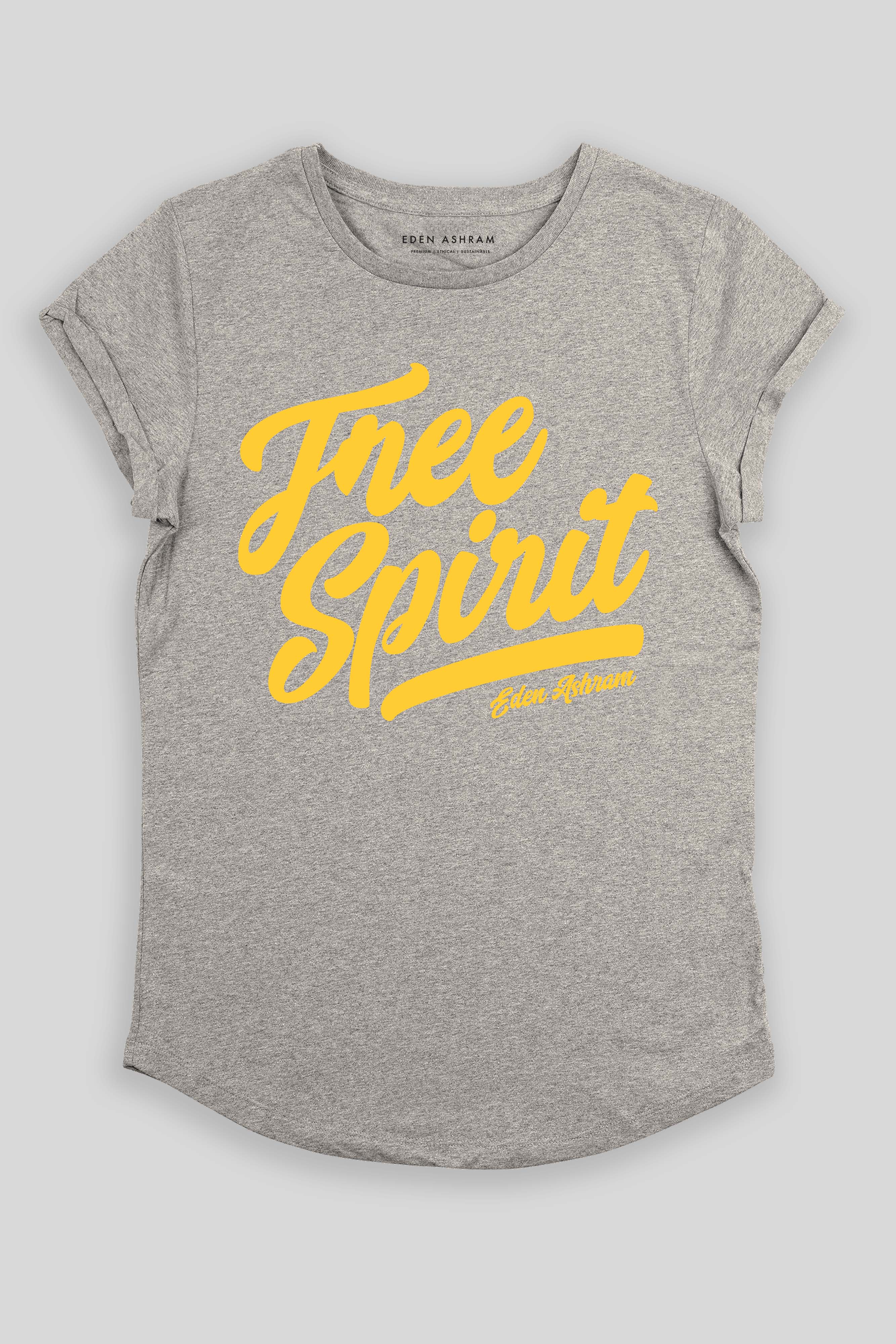 Eden Ashram Free Spirit Premium Rolled Sleeve T-Shirt Heather Grey