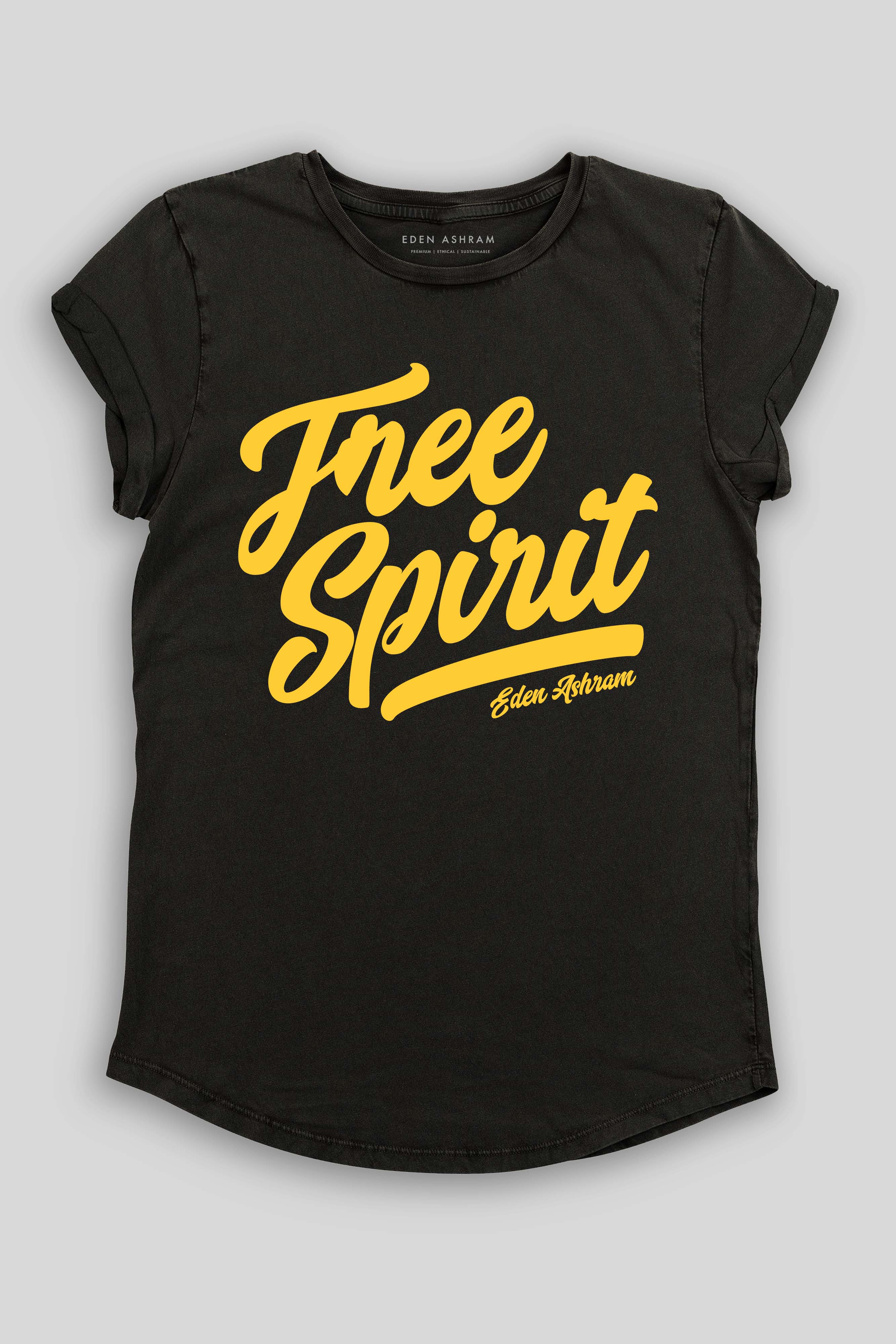 Eden Ashram Free Spirit Premium Rolled Sleeve T-Shirt Stonewash Black