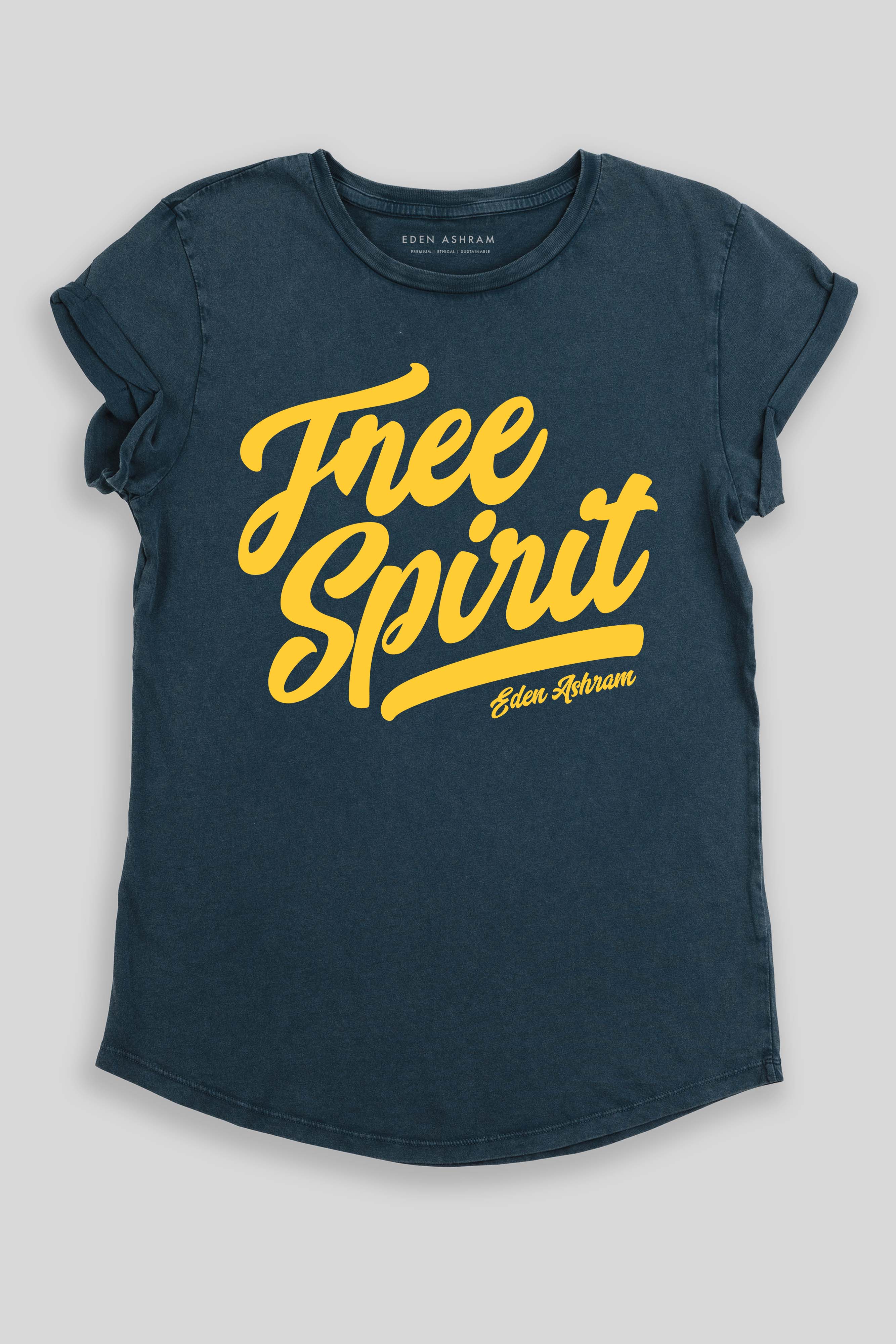 Eden Ashram Free Spirit Premium Rolled Sleeve T-Shirt Stonewash Denim