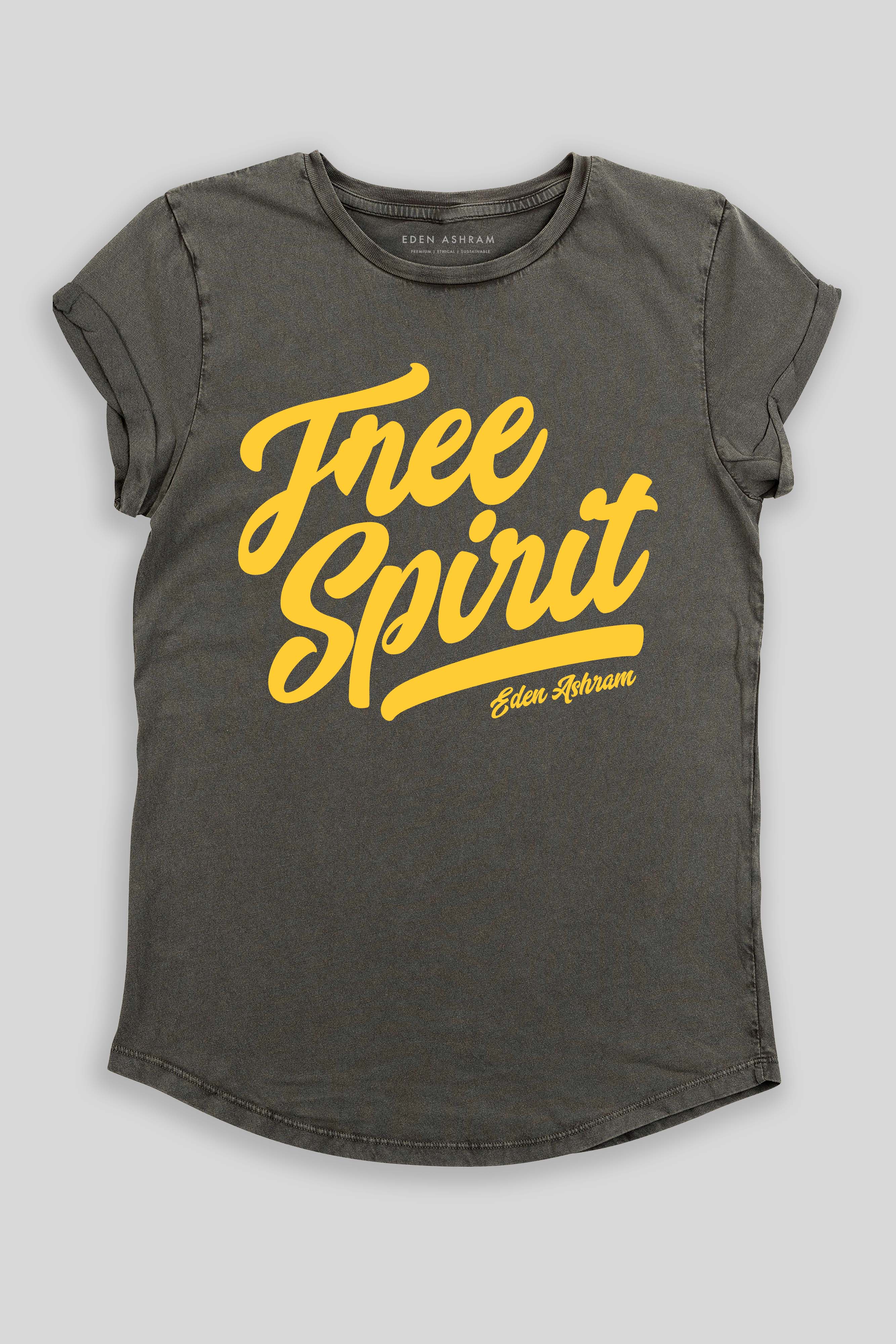 Eden Ashram Free Spirit Premium Rolled Sleeve T-Shirt Stonewash Grey