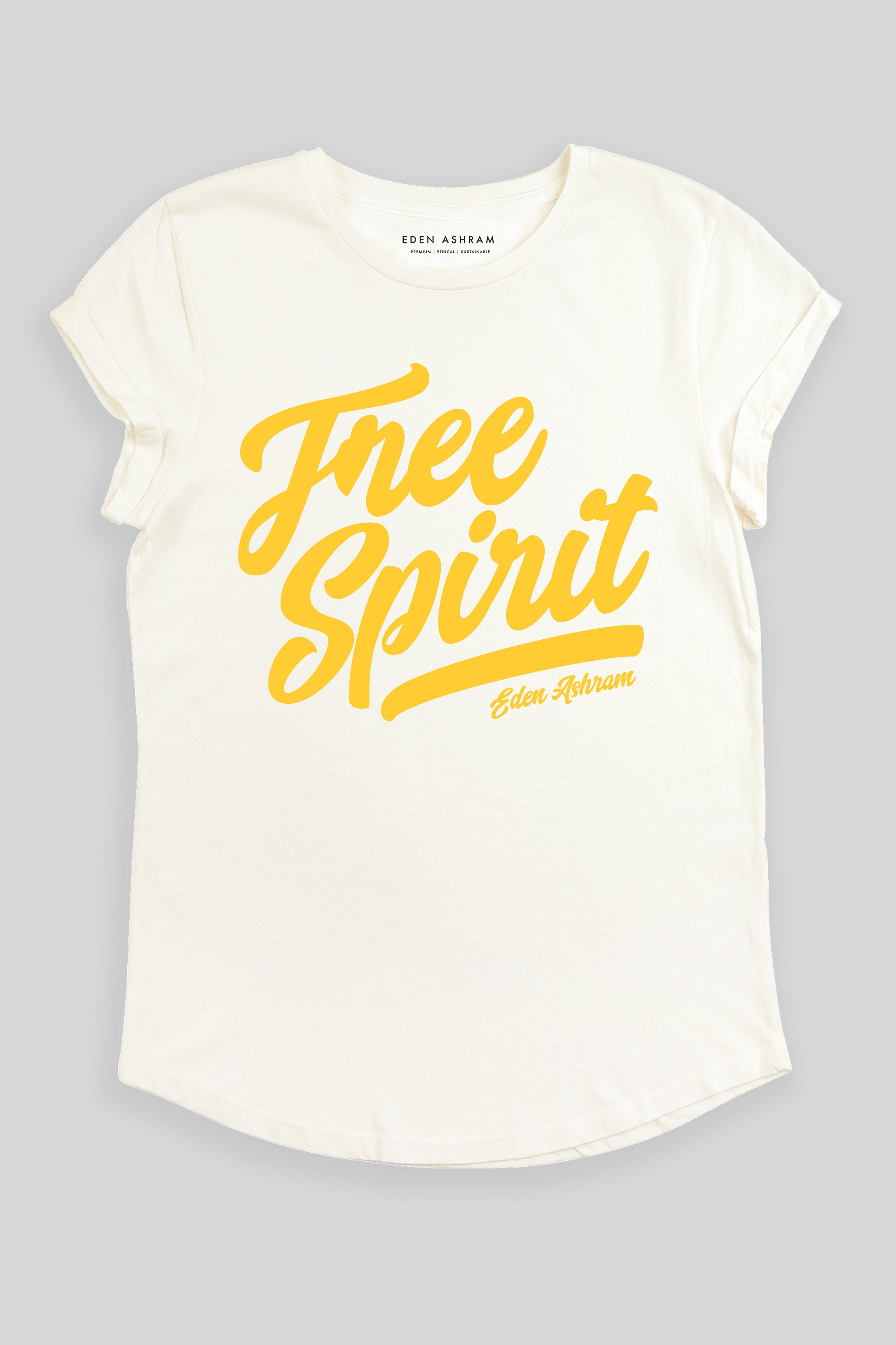 Eden Ashram Free Spirit Premium Rolled Sleeve T-Shirt Stonewash White