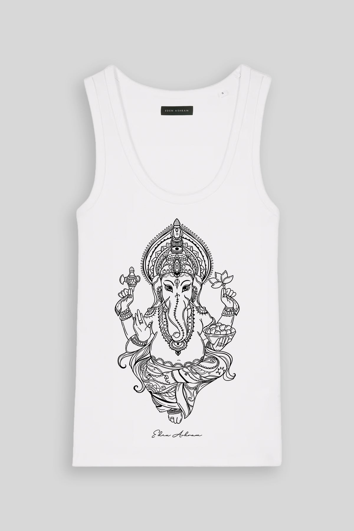 Eden Ashram Ganesh Premium Fitted Tank Top White