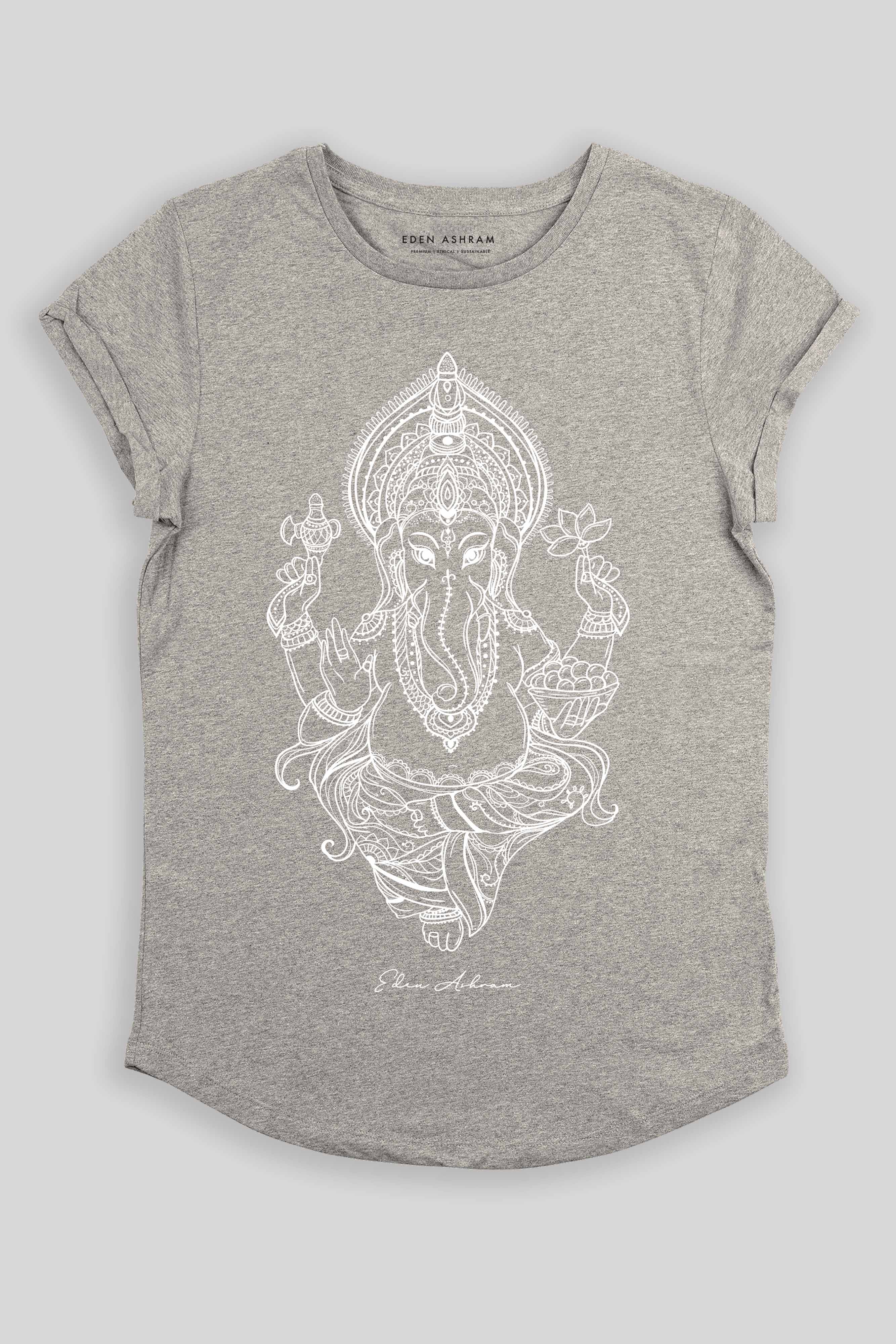 Eden Ashram Ganesha Premium Rolled Sleeve T-Shirt Heather Grey
