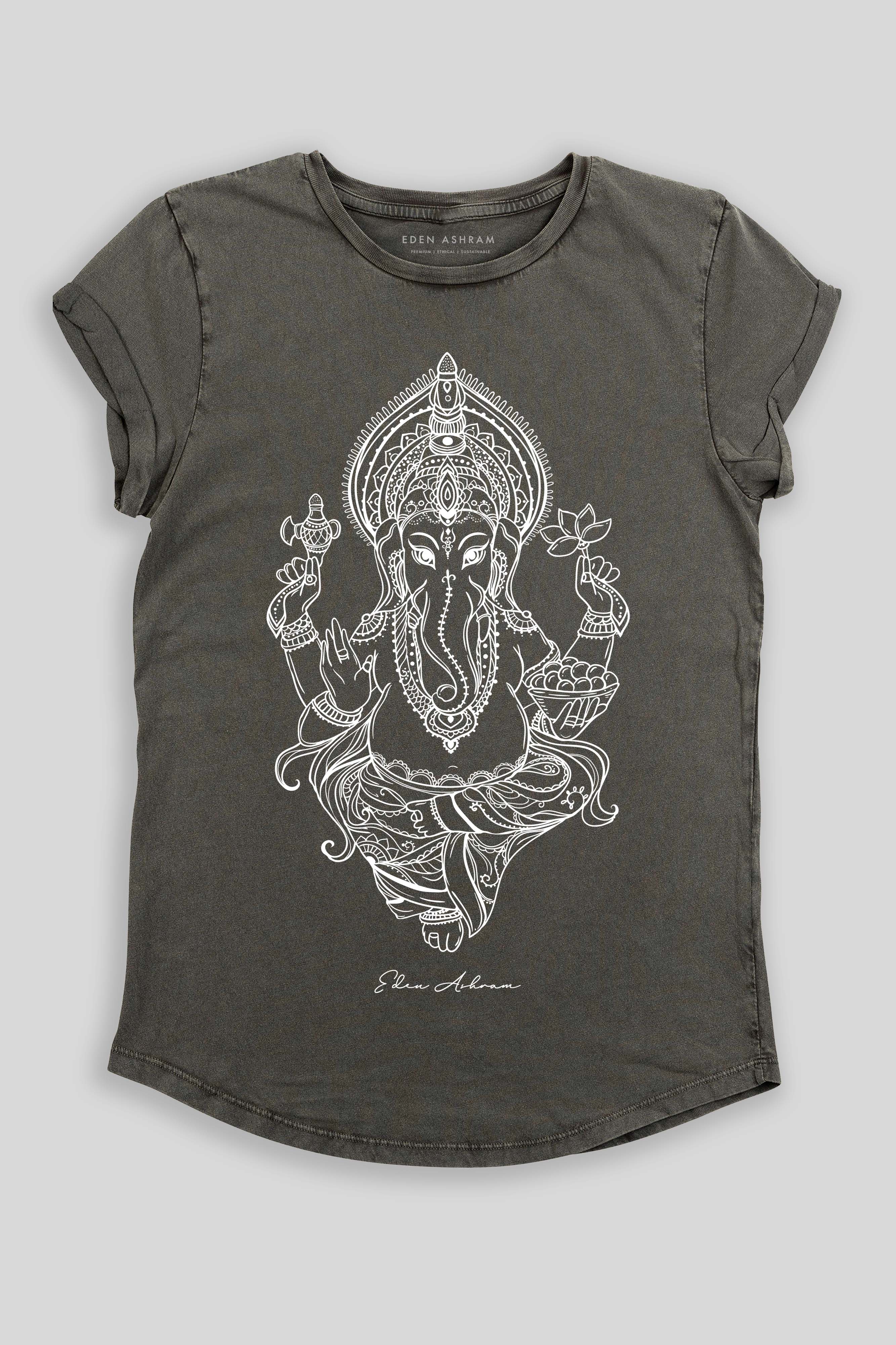 Eden Ashram Ganesha Premium Rolled Sleeve T-Shirt Stonewash Grey