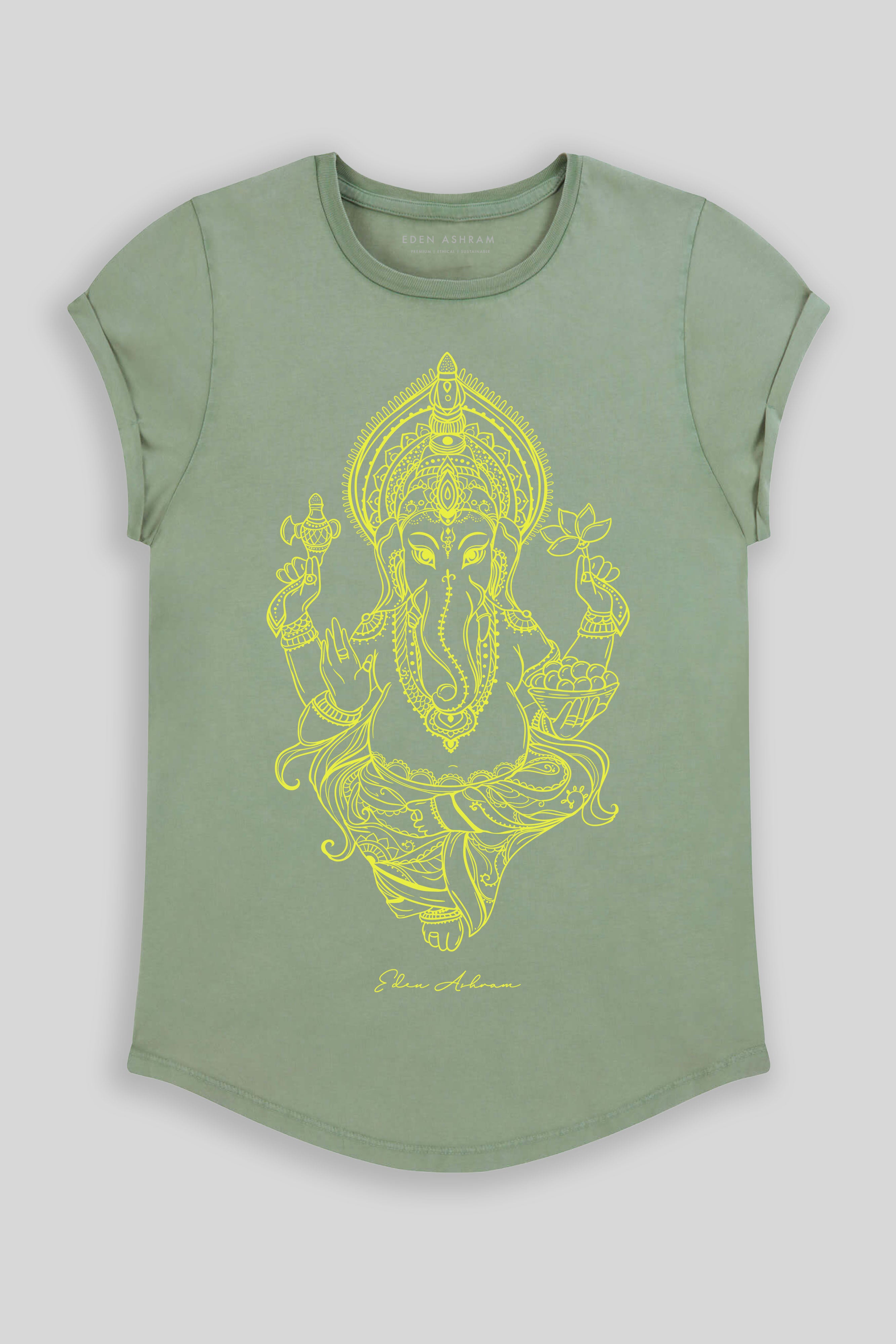 Eden Ashram Ganesha Premium Rolled Sleeve T-Shirt Stonewash Sage