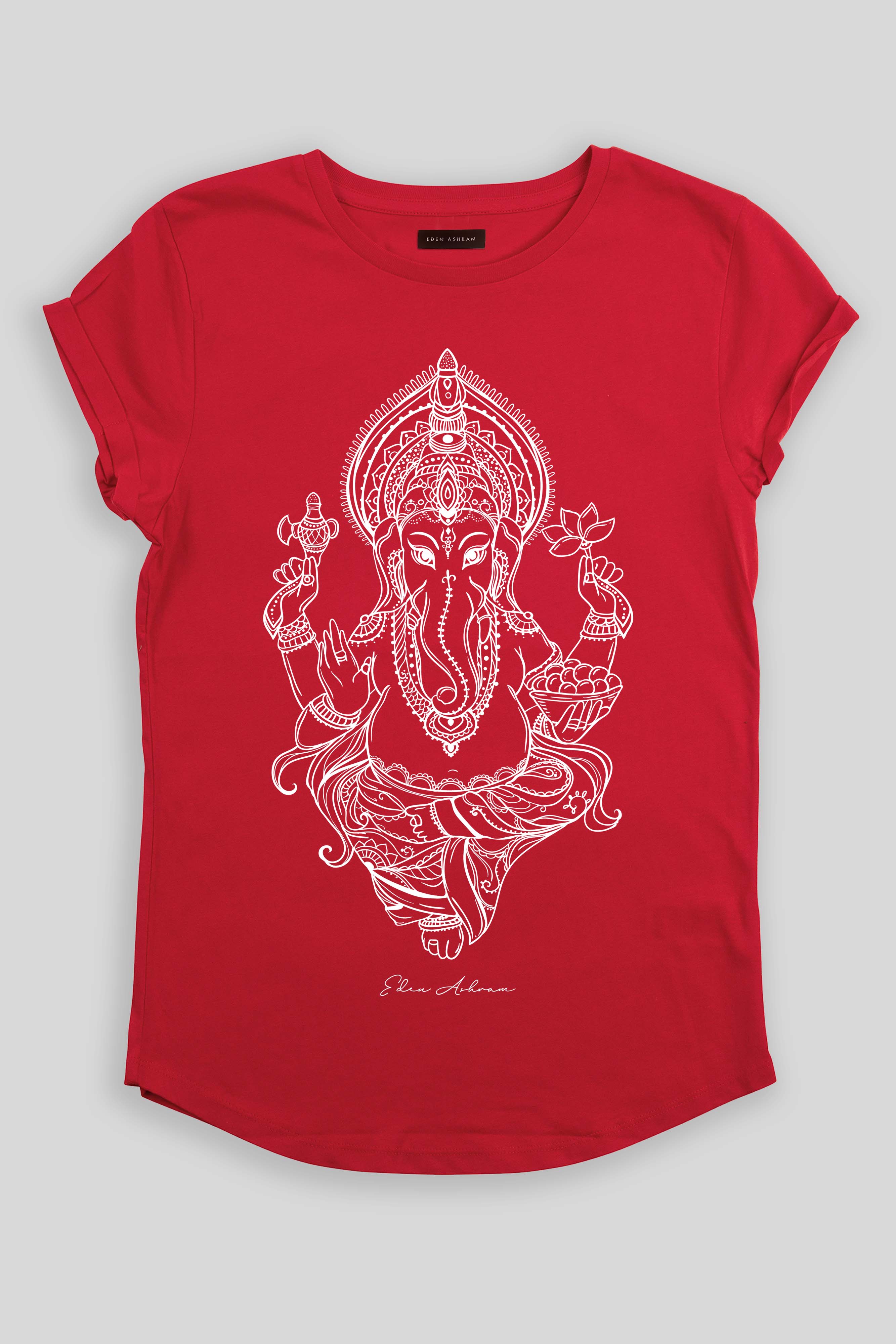 Eden Ashram Ganesha Premium Rolled Sleeve T-Shirt Red