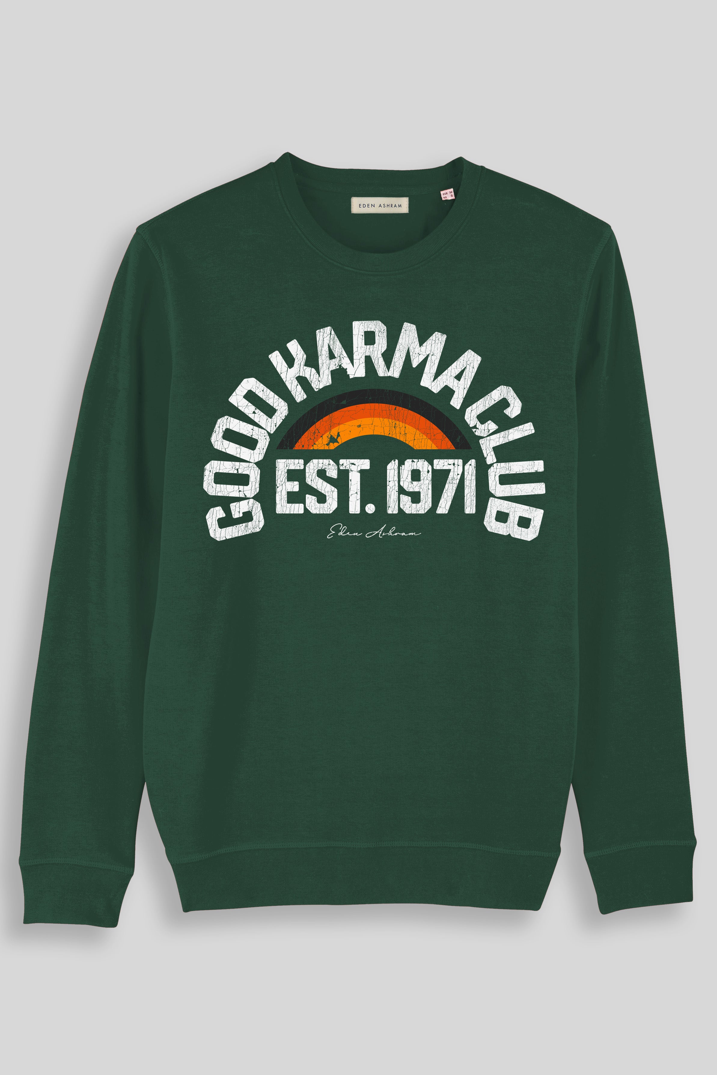 Eden Ashram Good Karma Club Premium Crew Neck Sweatshirt Bottle Green