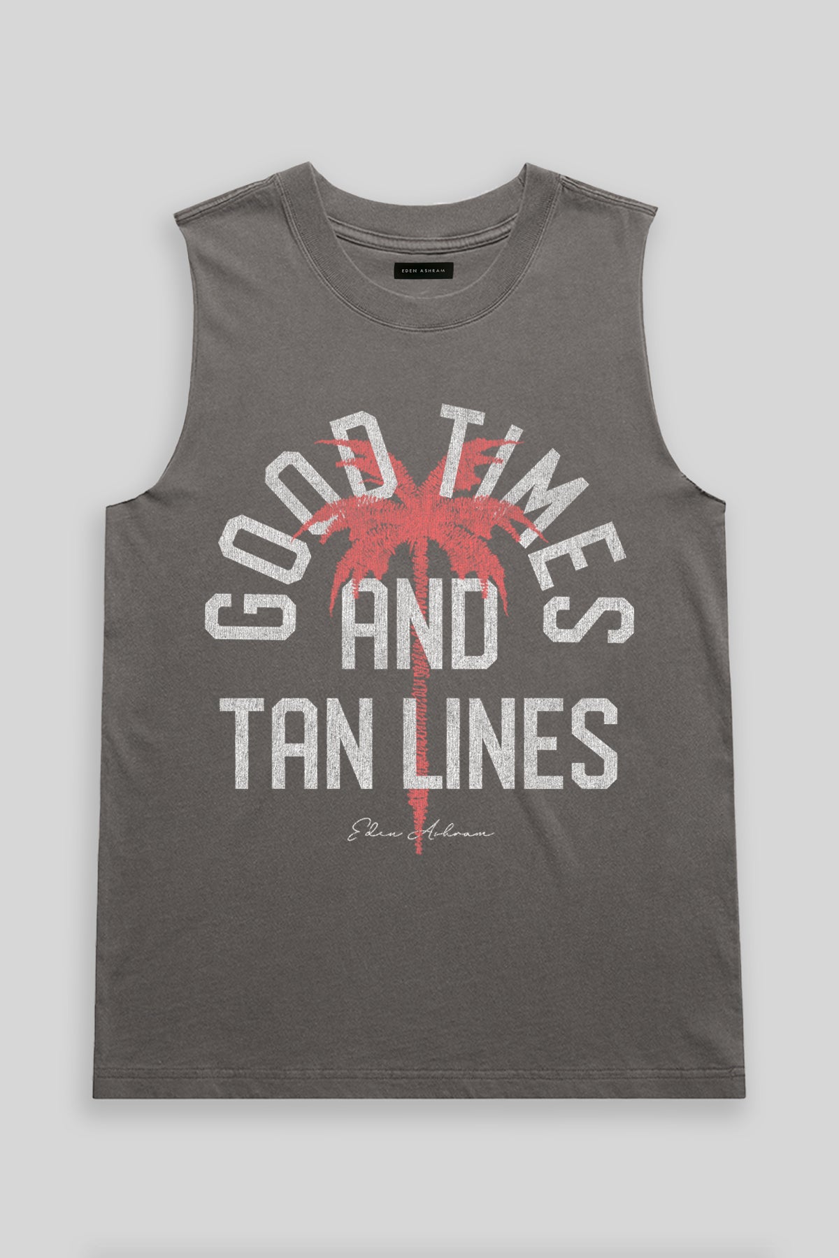 Eden Ashram Good Times And Tan Lines Heavy Faded Rocker Tank Faded Grey