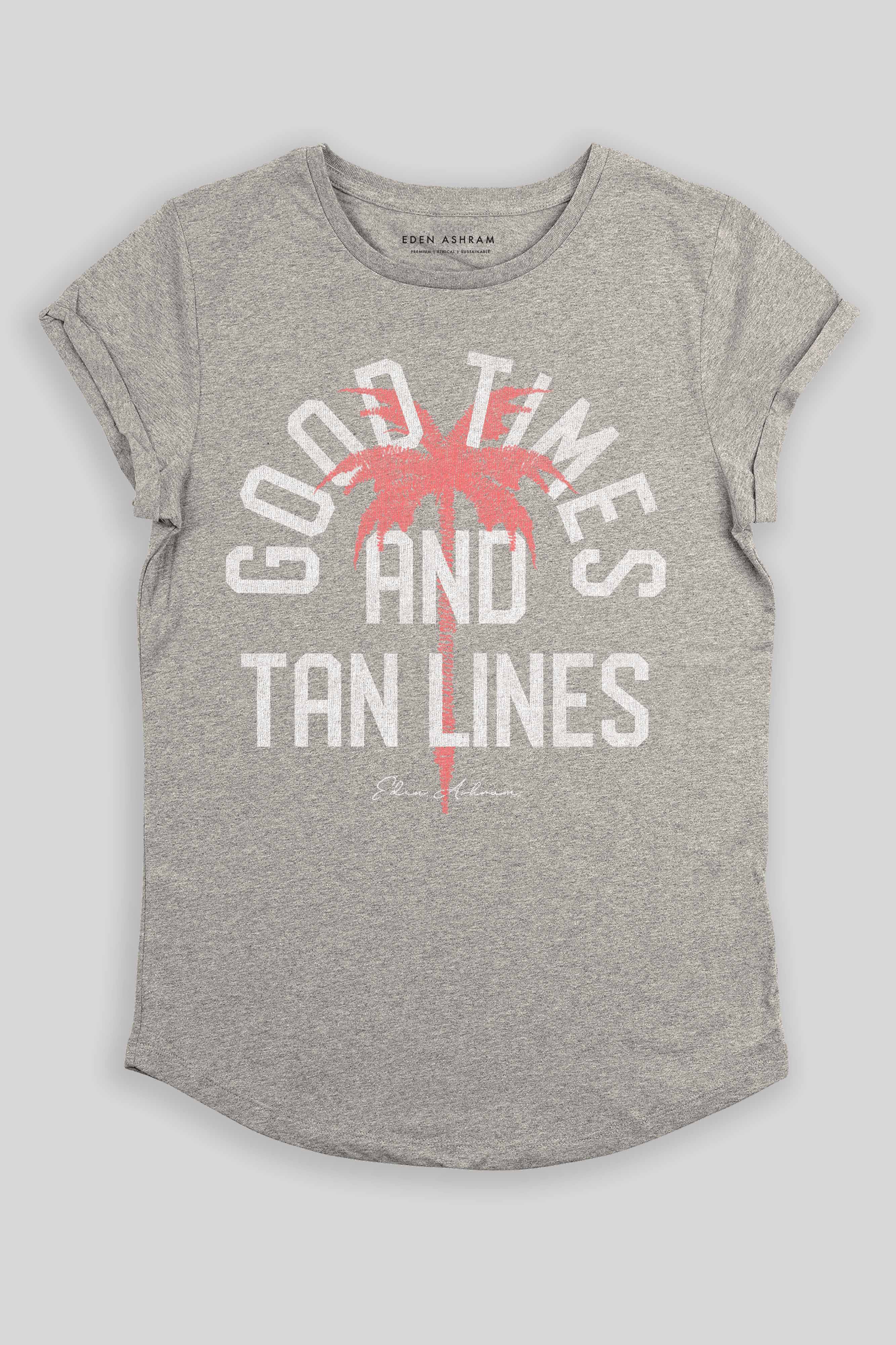 Eden Ashram Good Times And Tan Lines Premium Rolled Sleeve T-Shirt Heather Grey