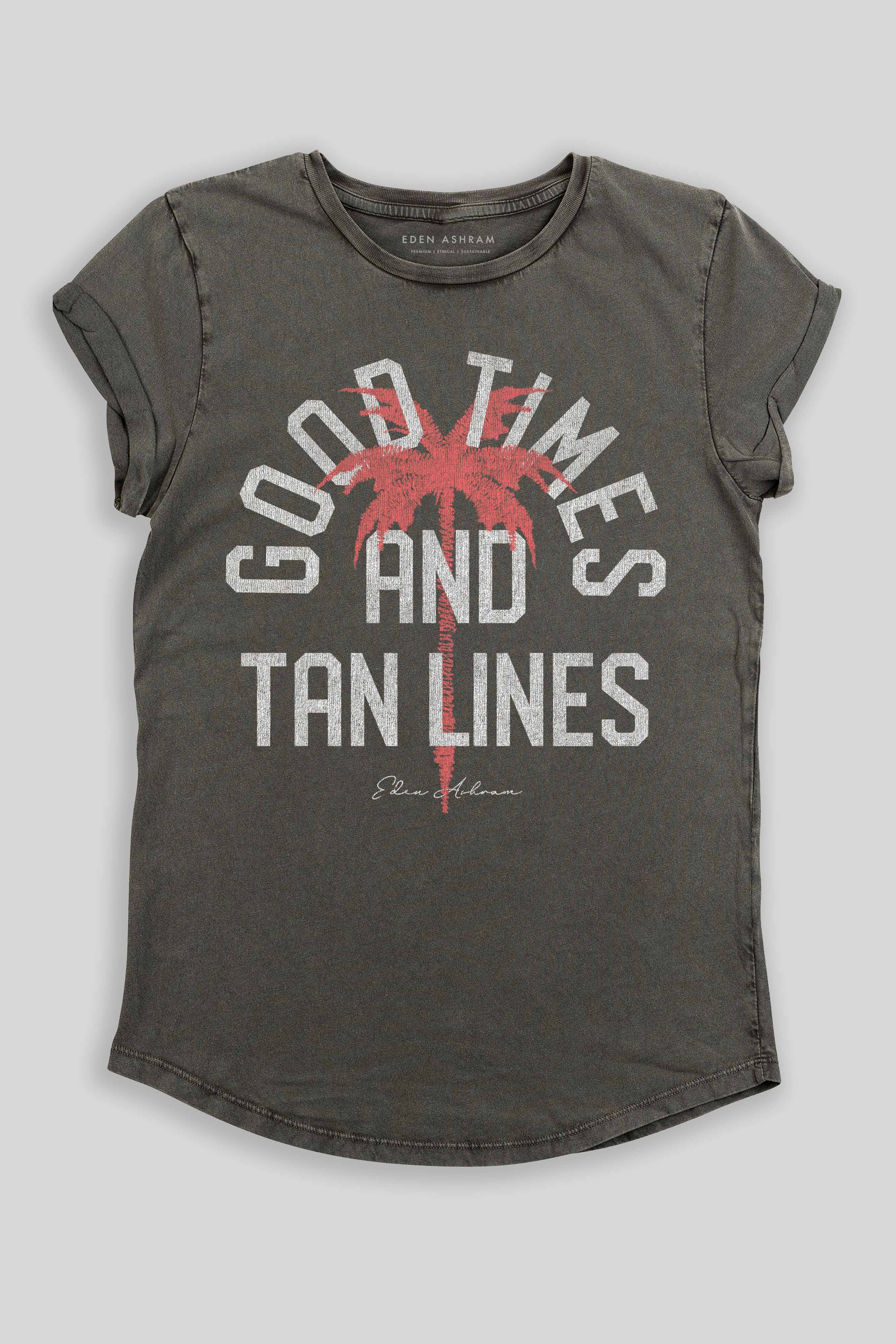 Eden Ashram Good Times And Tan Lines Premium Rolled Sleeve T-Shirt Stonewash Grey