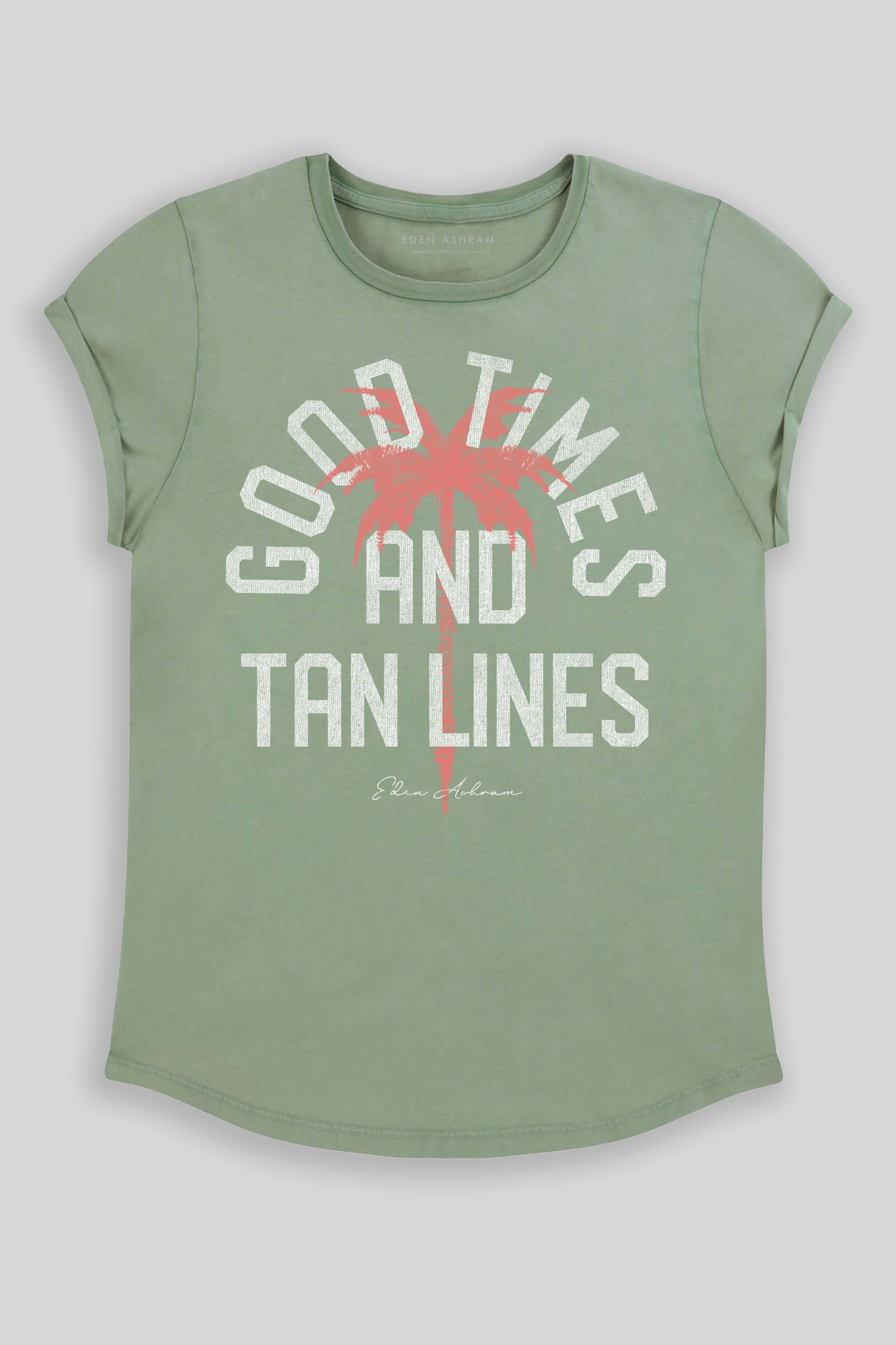 Eden Ashram Good Times And Tan Lines Premium Rolled Sleeve T-Shirt Stonewash Sage