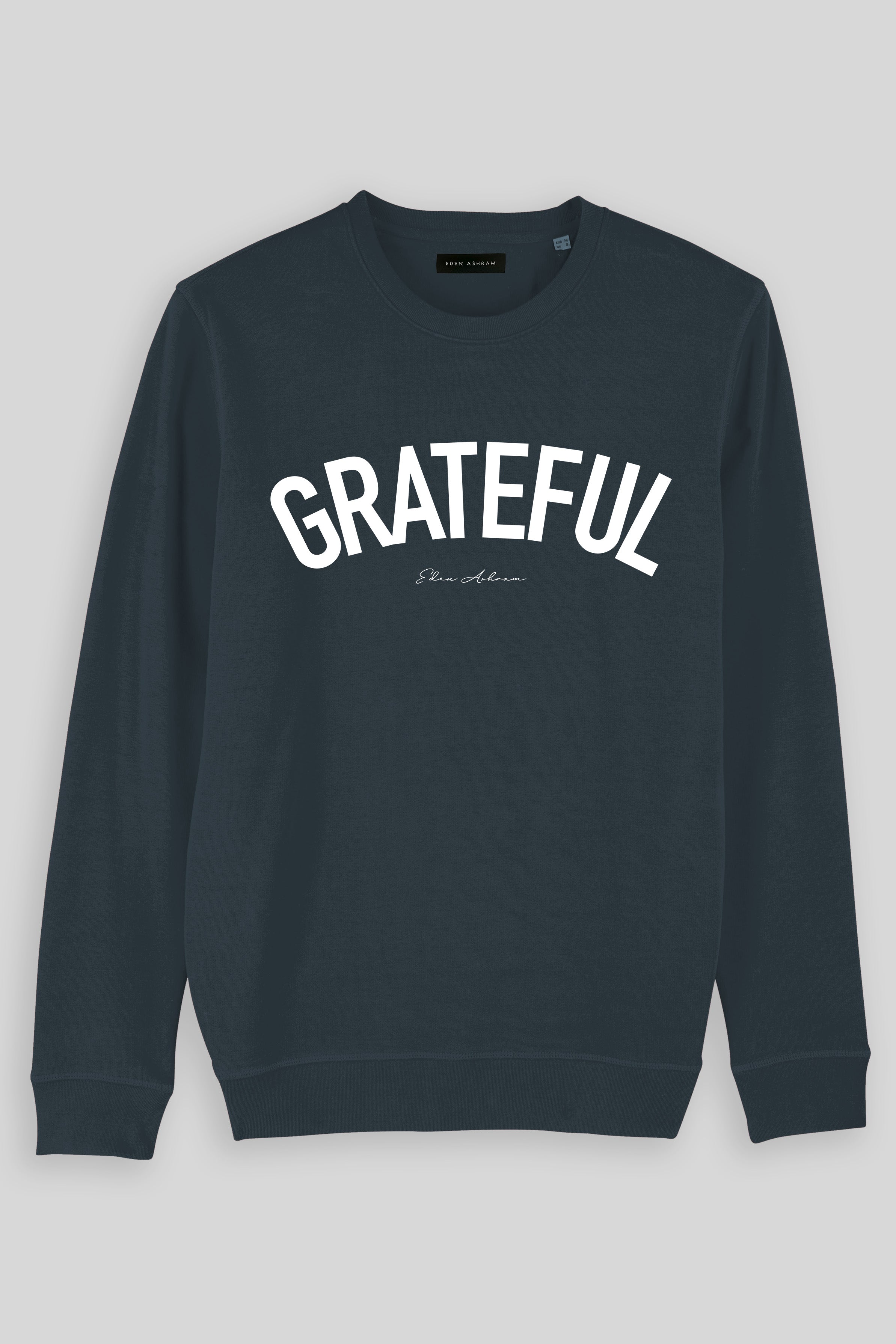 Eden Ashram Grateful Premium Crew Neck Sweatshirt India Ink Grey