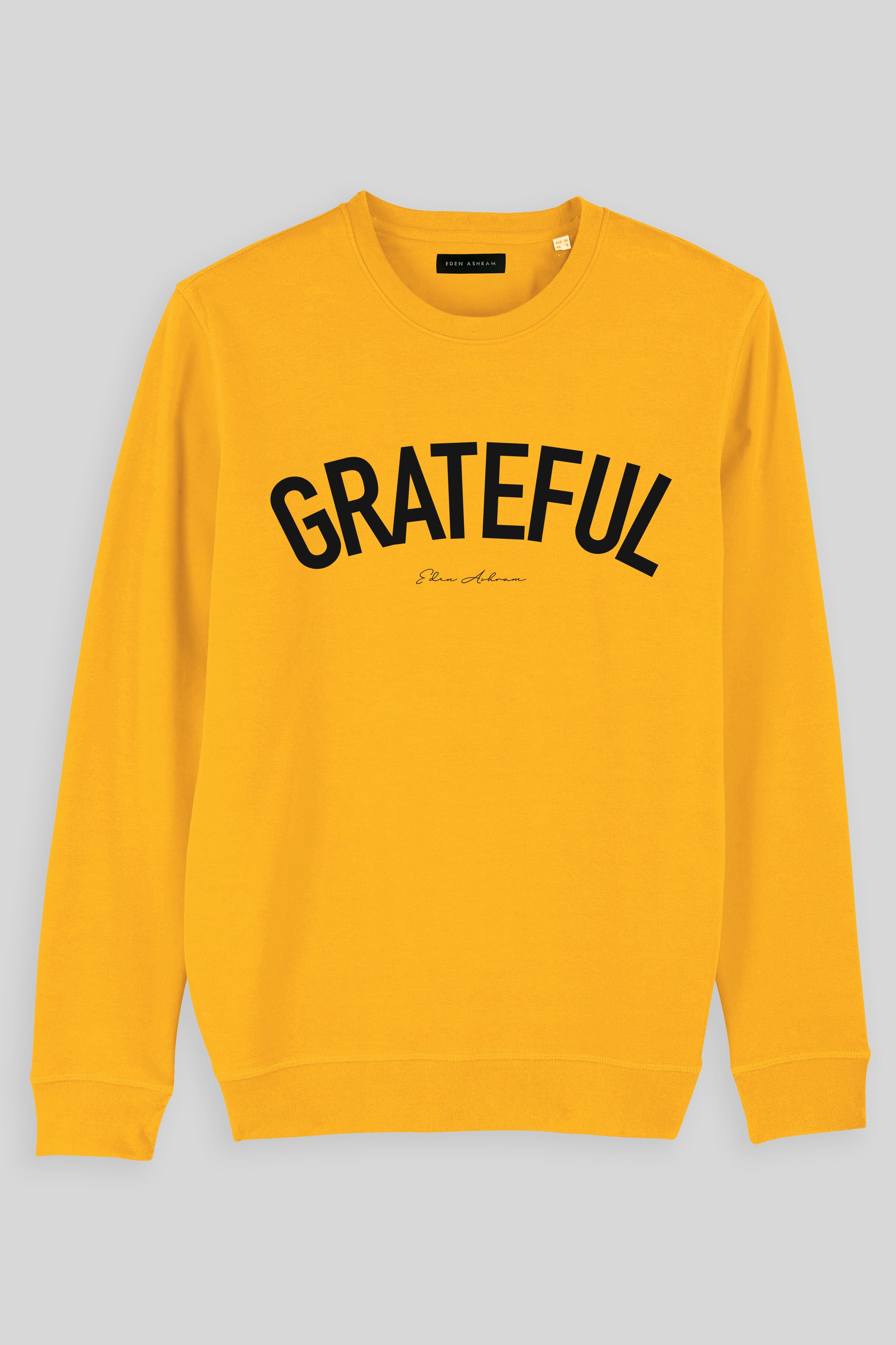 EDEN ASHRAM Grateful Premium Crew Neck Sweatshirt Spectra Yellow