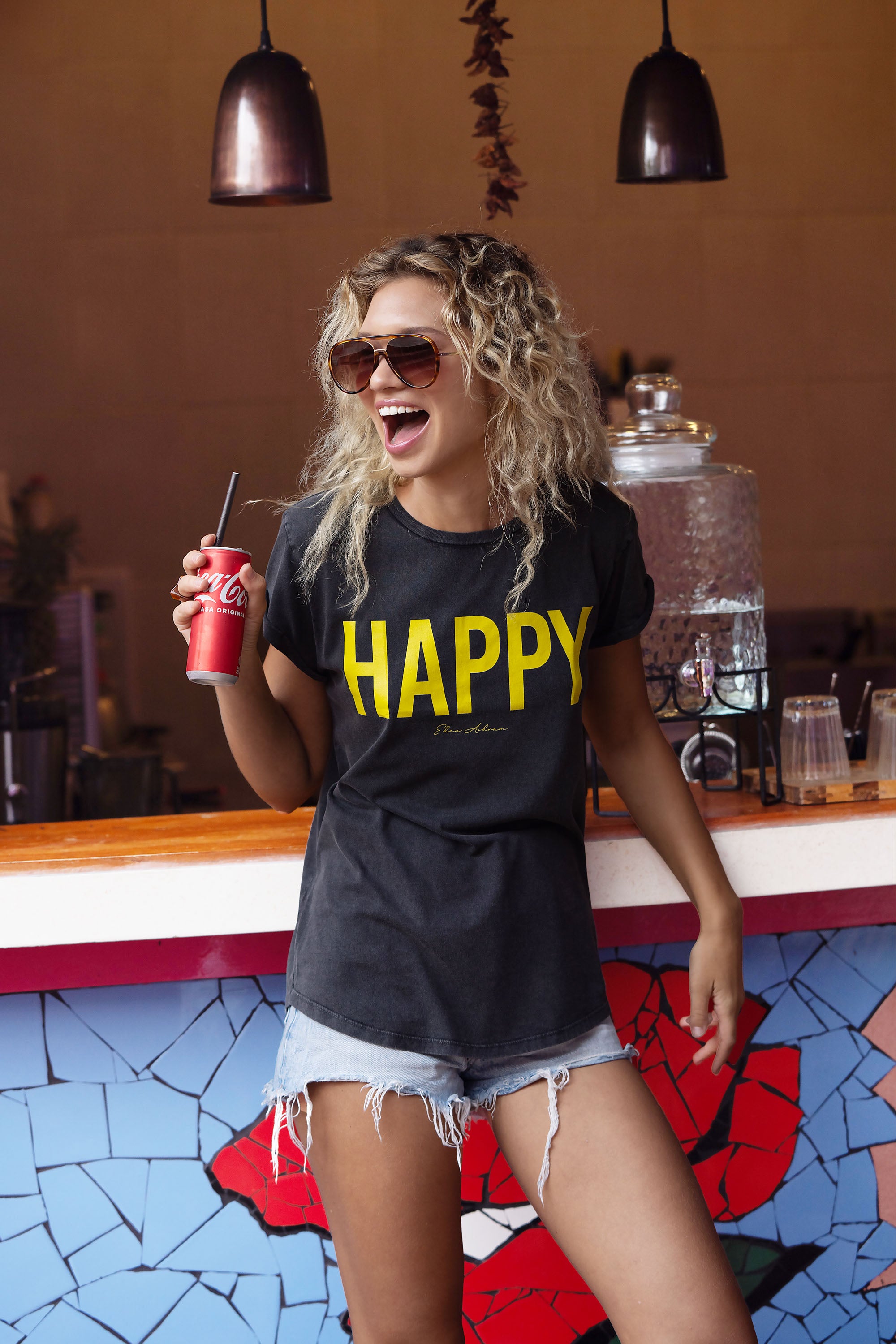 Eden Ashram Happy Premium Rolled Sleeve T-Shirt