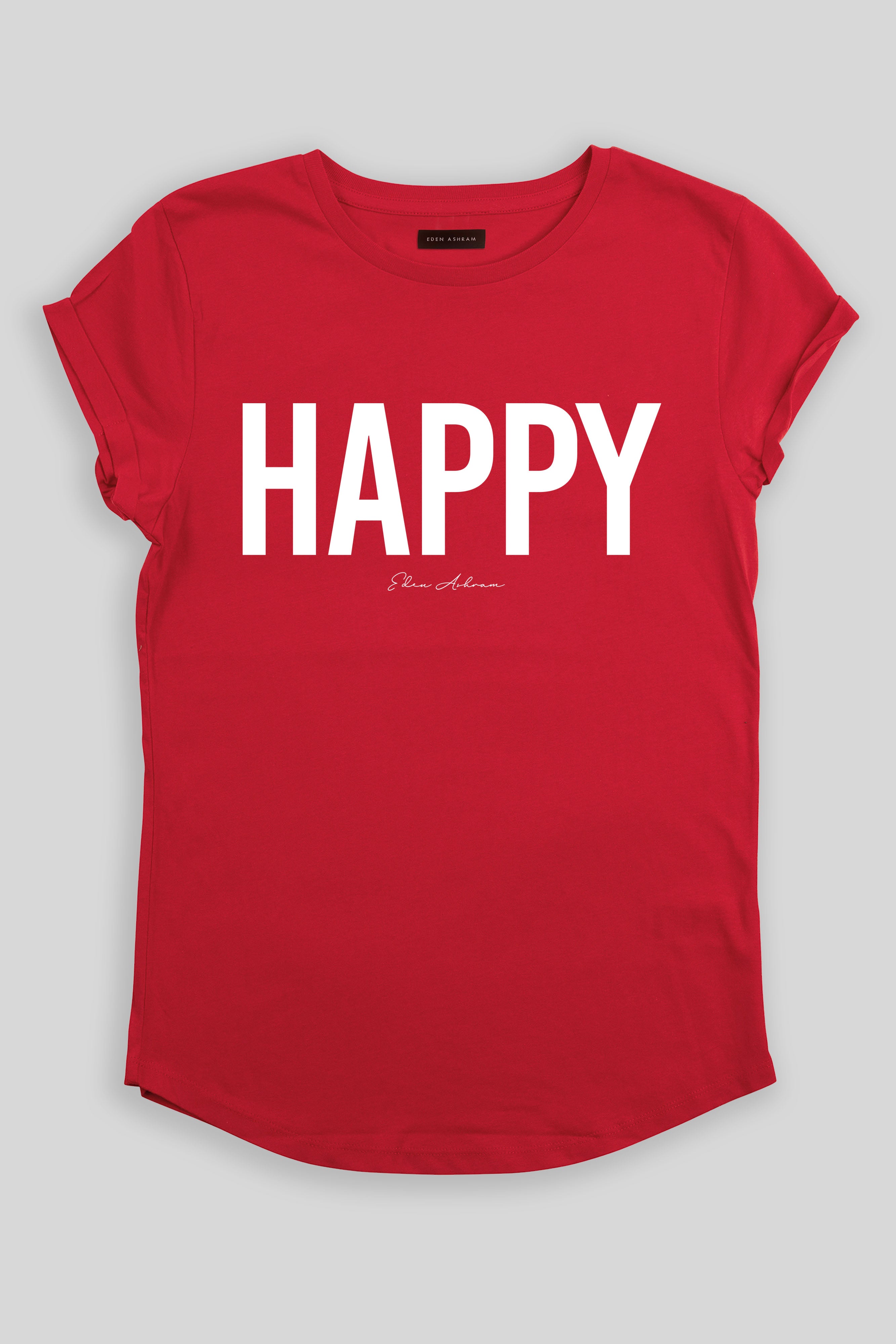 Eden Ashram Happy Premium Rolled Sleeve T-Shirt Red
