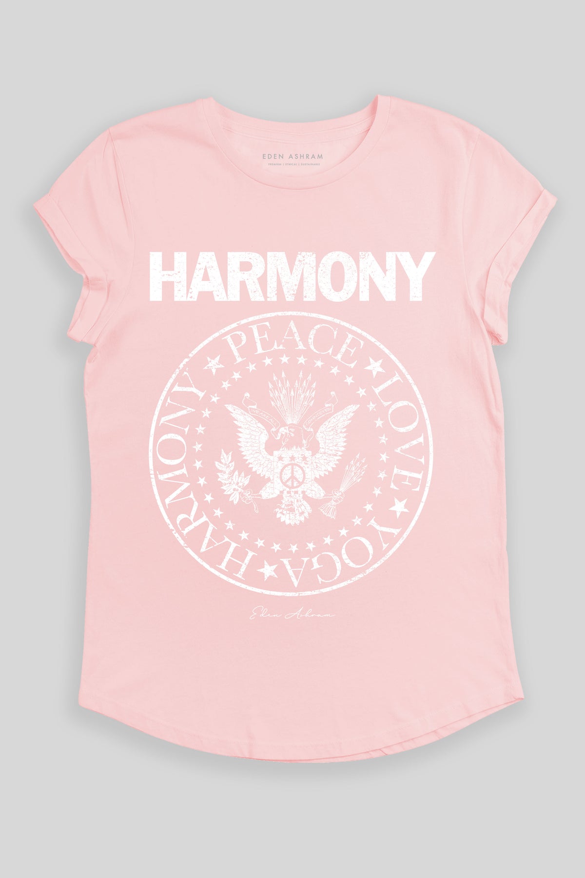 Eden Ashram Harmony Premium Rolled Sleeve Tour T-Shirt Stonewash Pink