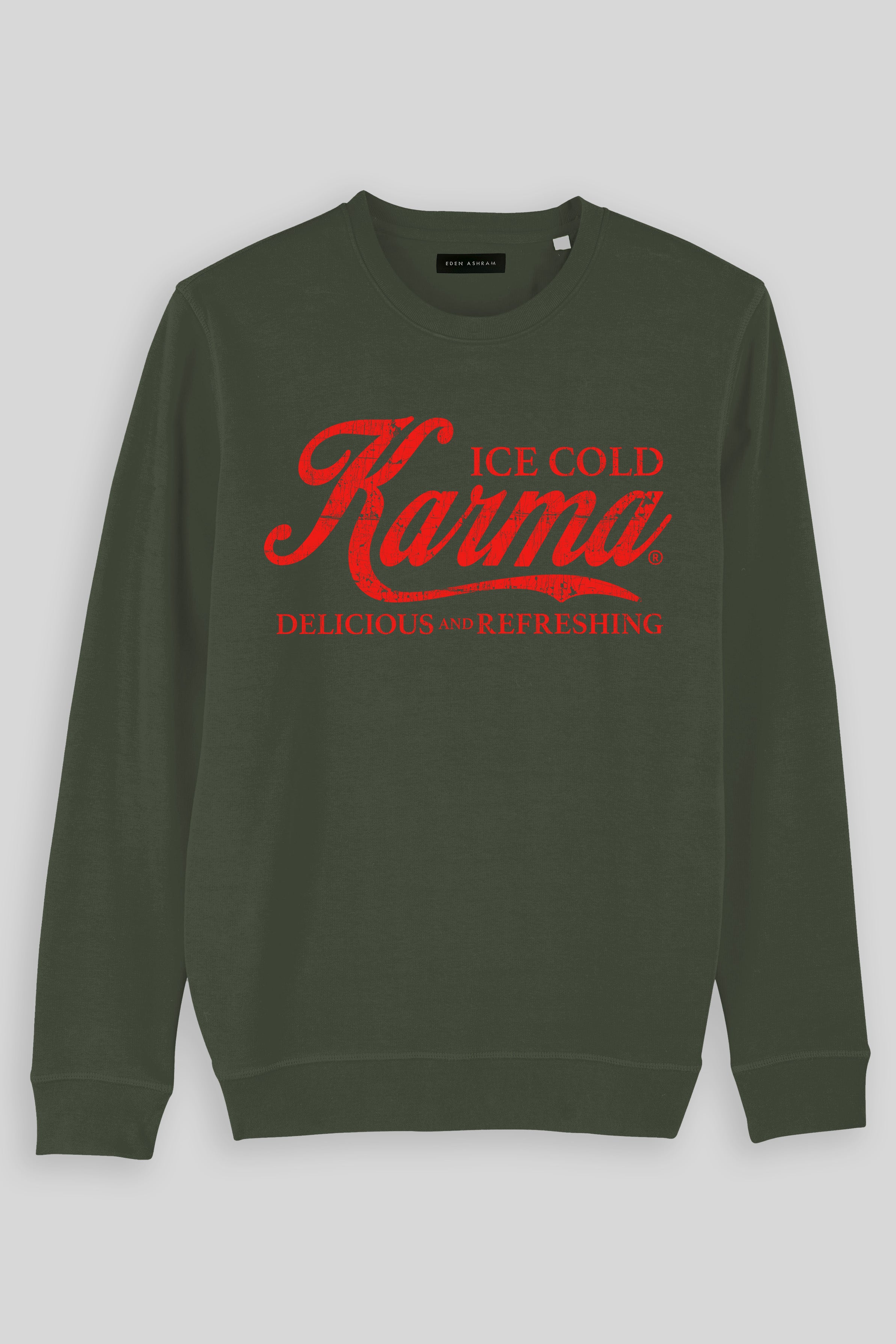 Eden Ashram Ice Cold Karma Premium Crew Neck Sweatshirt Khaki