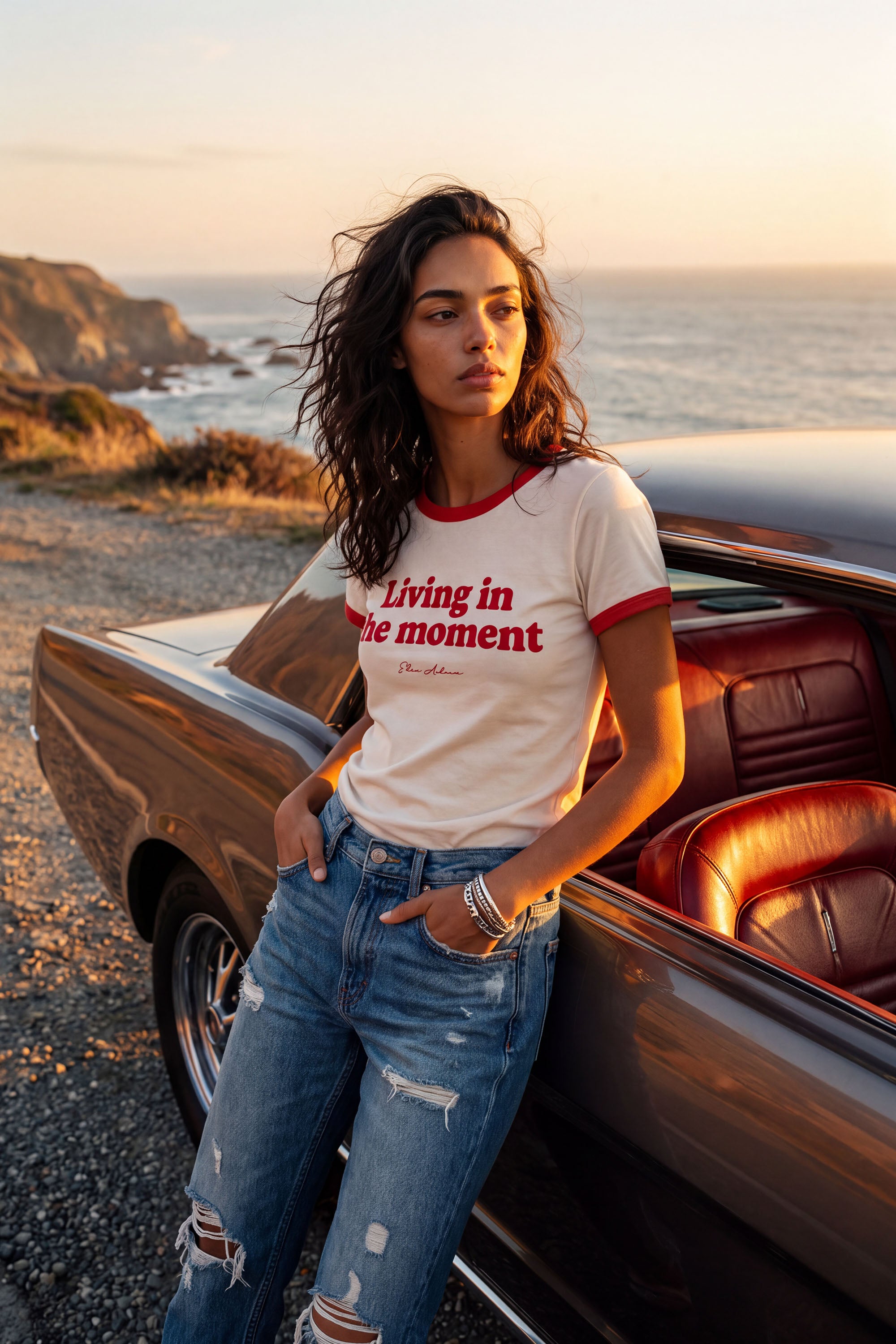 Living In The Moment Premium Organic Ringer T-Shirt