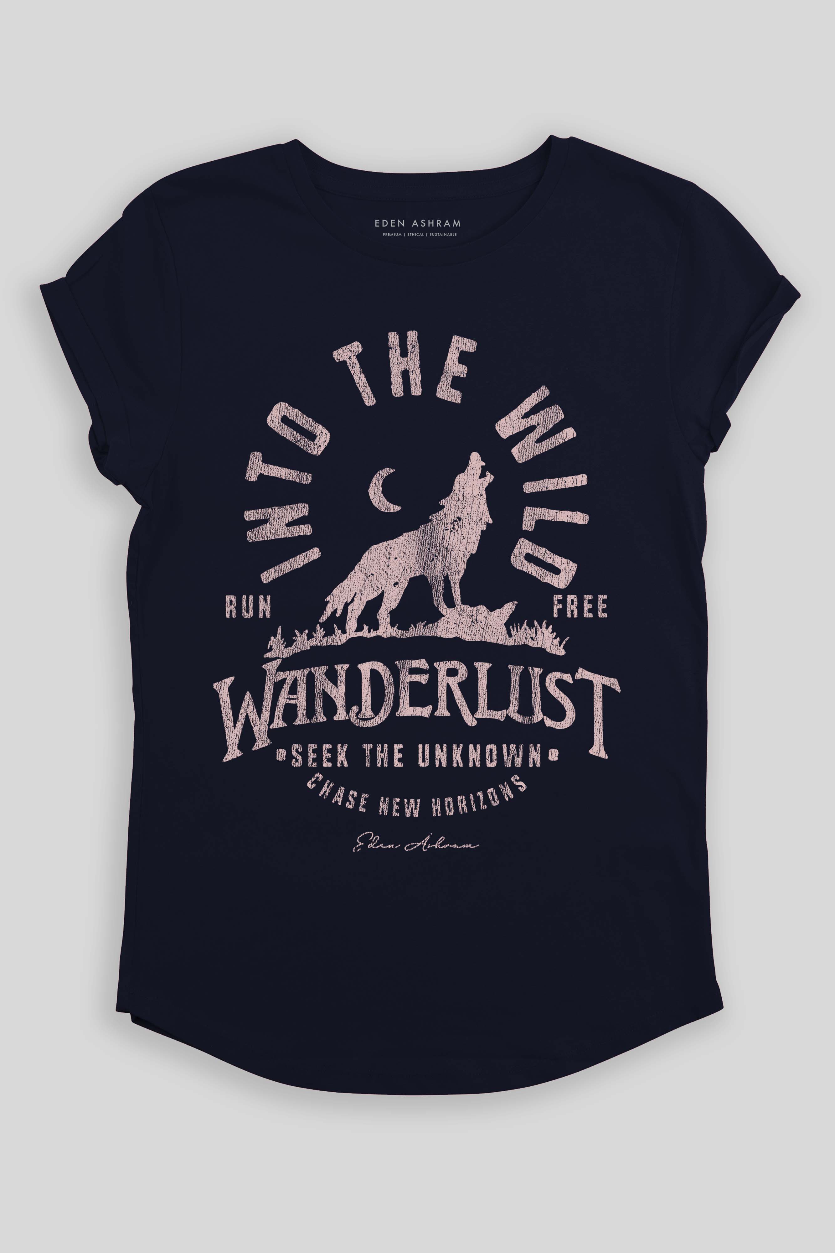 Eden Ashram Into The Wild Premium Rolled Sleeve T-Shirt Dark Navy
