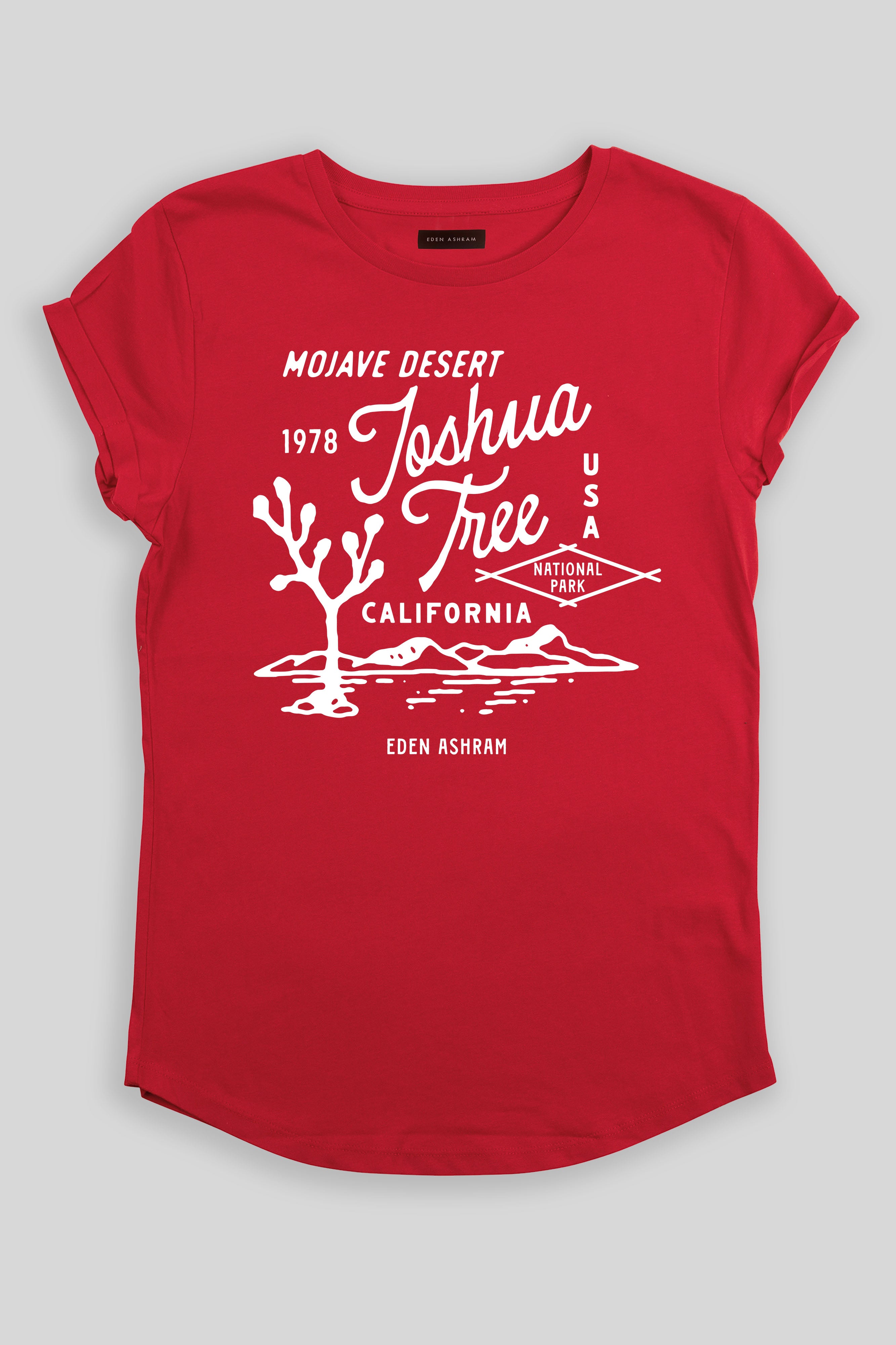 Eden Ashram Joshua Tree Premium Rolled Sleeve T-Shirt Red