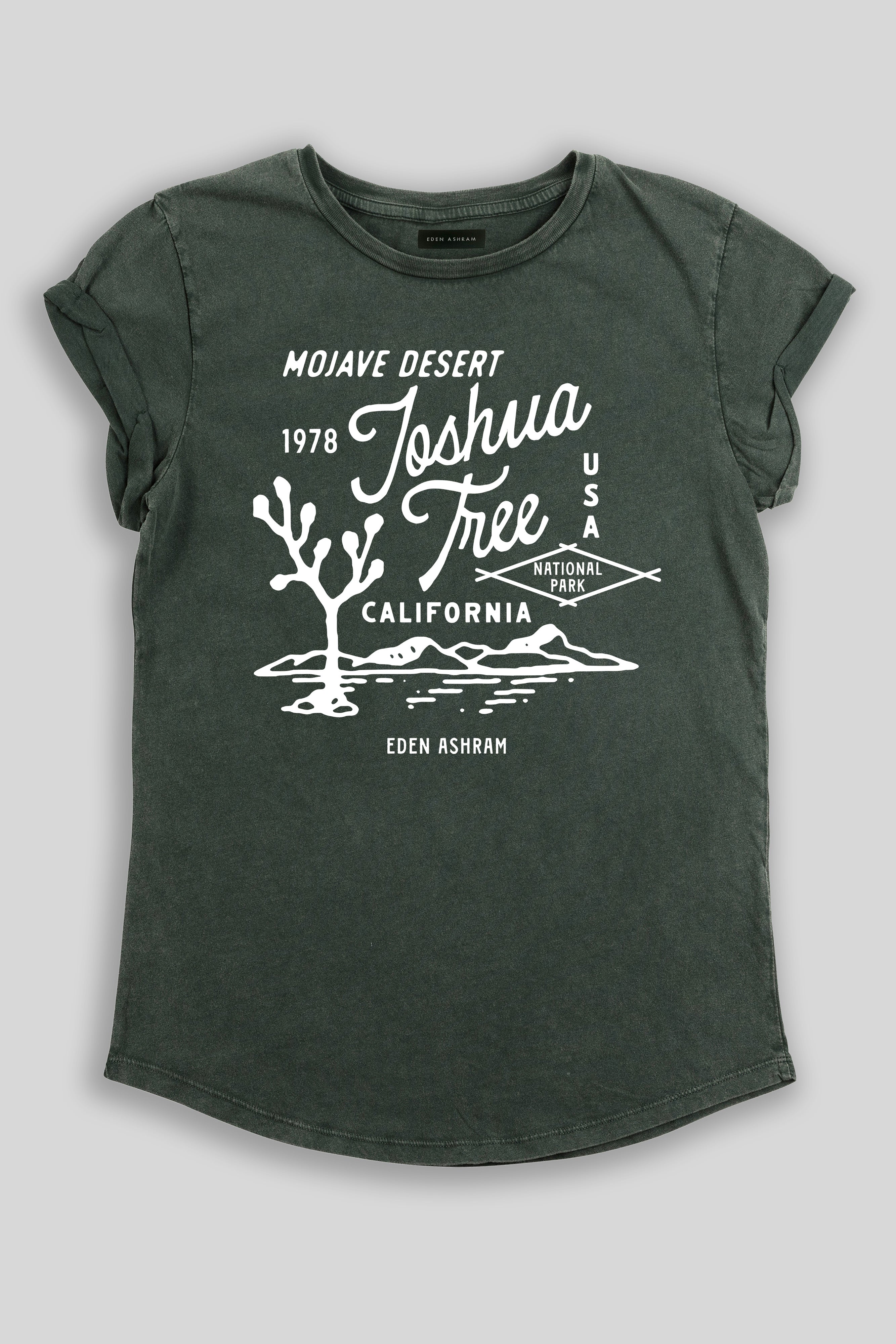 Eden Ashram Joshua Tree Premium Rolled Sleeve T-Shirt Stonewash Green