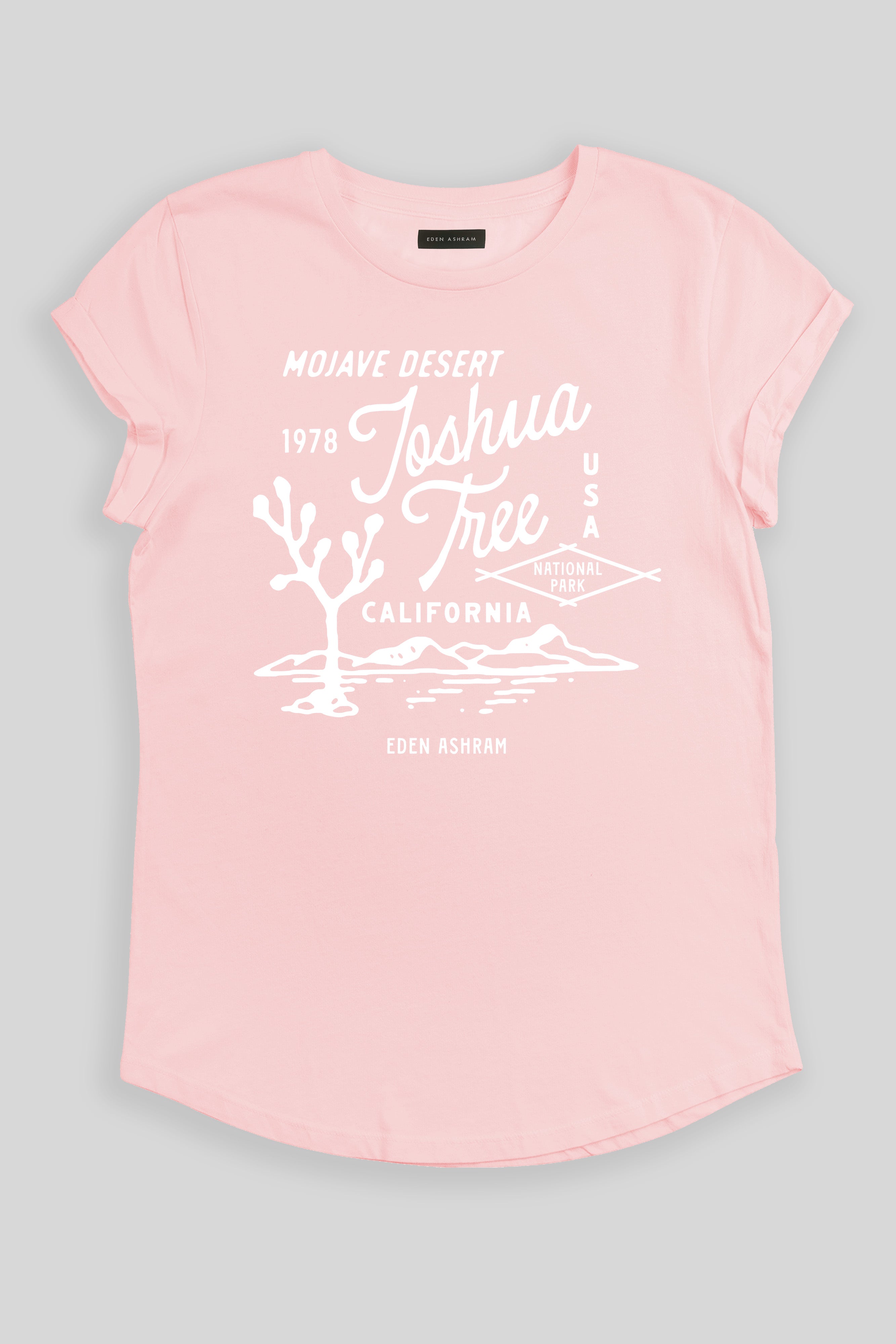 Eden Ashram Joshua Tree Premium Rolled Sleeve T-Shirt Stonewash Pink