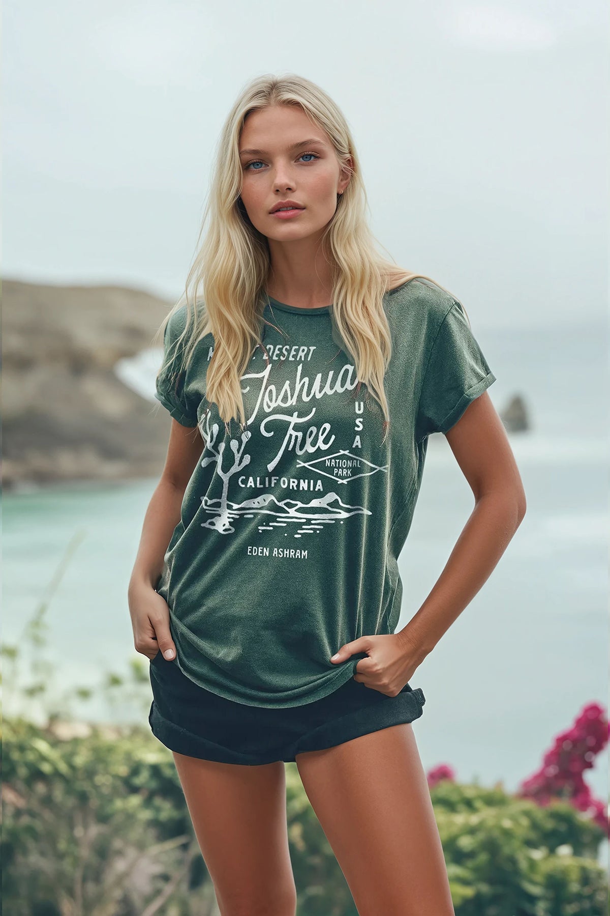 Eden Ashram Joshua Tree Premium Rolled Sleeve T-Shirt