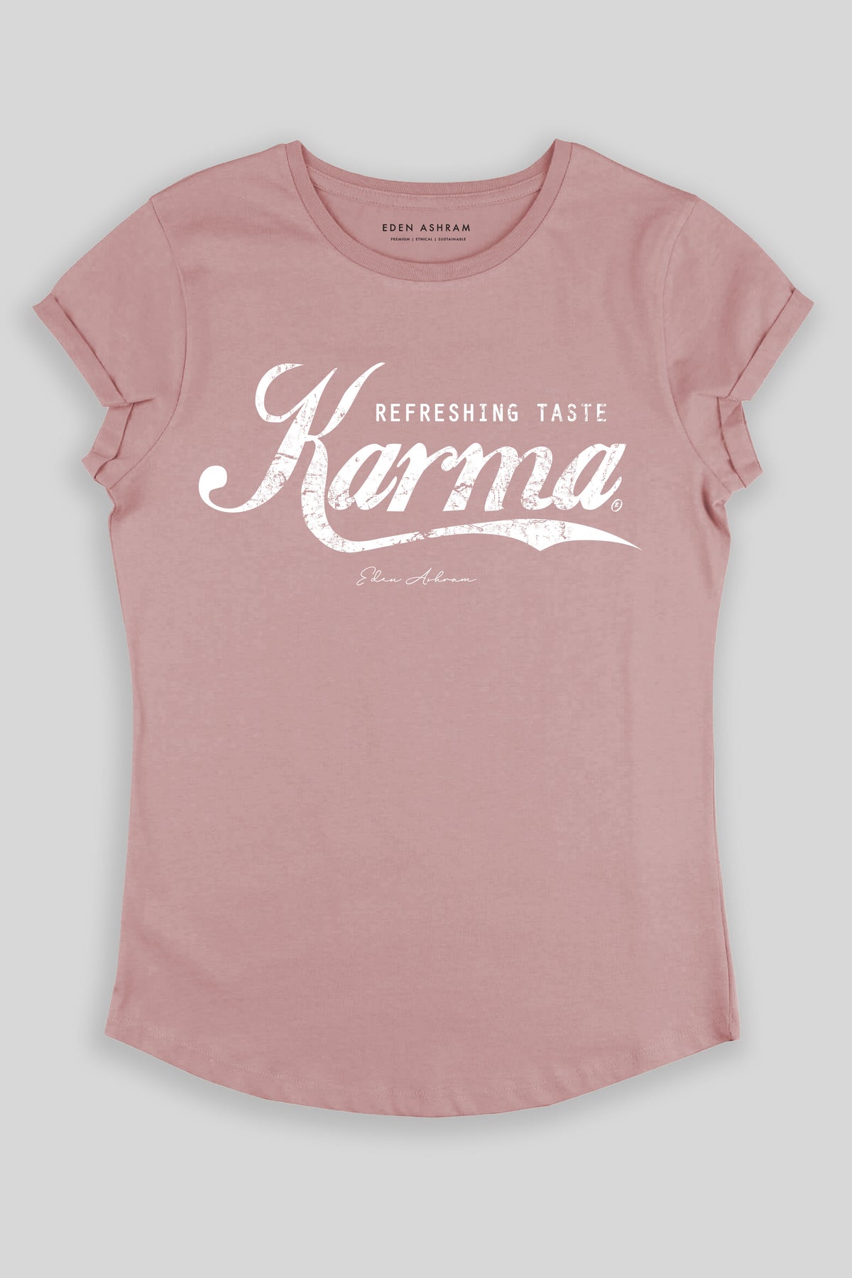 Eden Ashram Karma Swish Rolled Sleeve T-Shirt Miami Pink