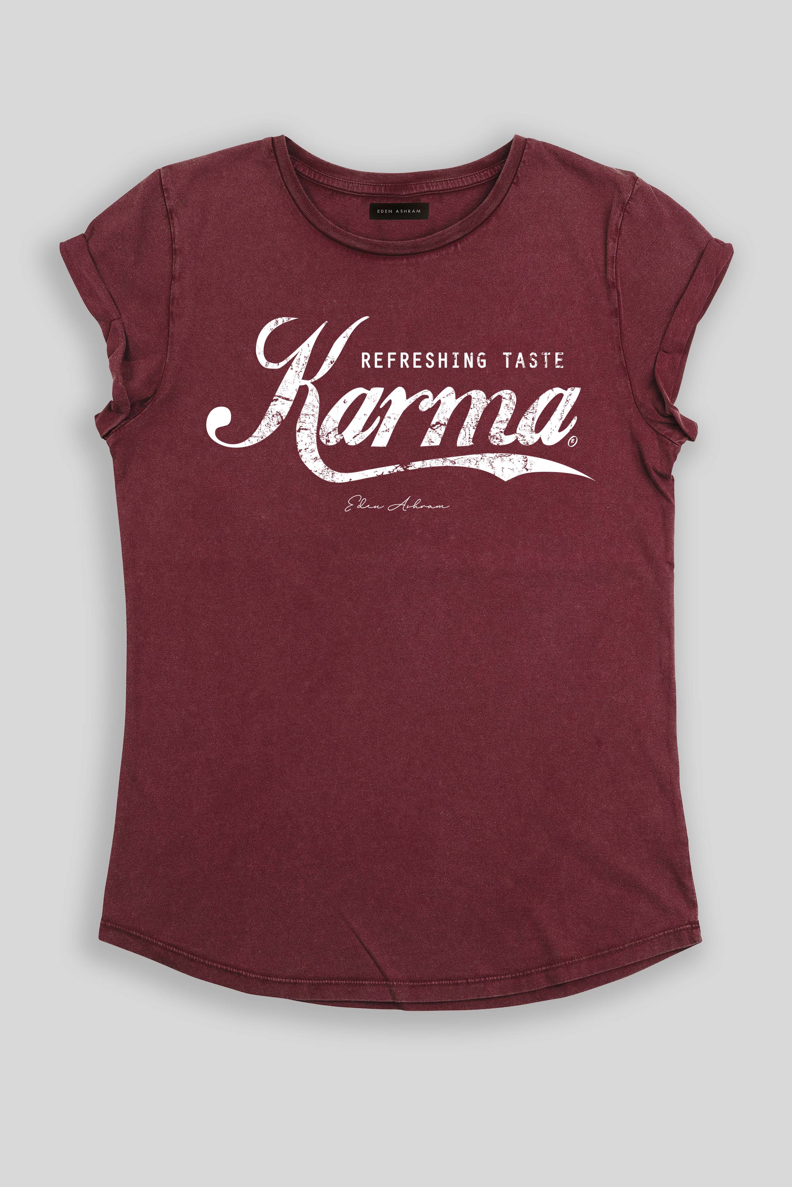 Eden Ashram Karma Swish Rolled Sleeve T-Shirt Stonewash Burgundy