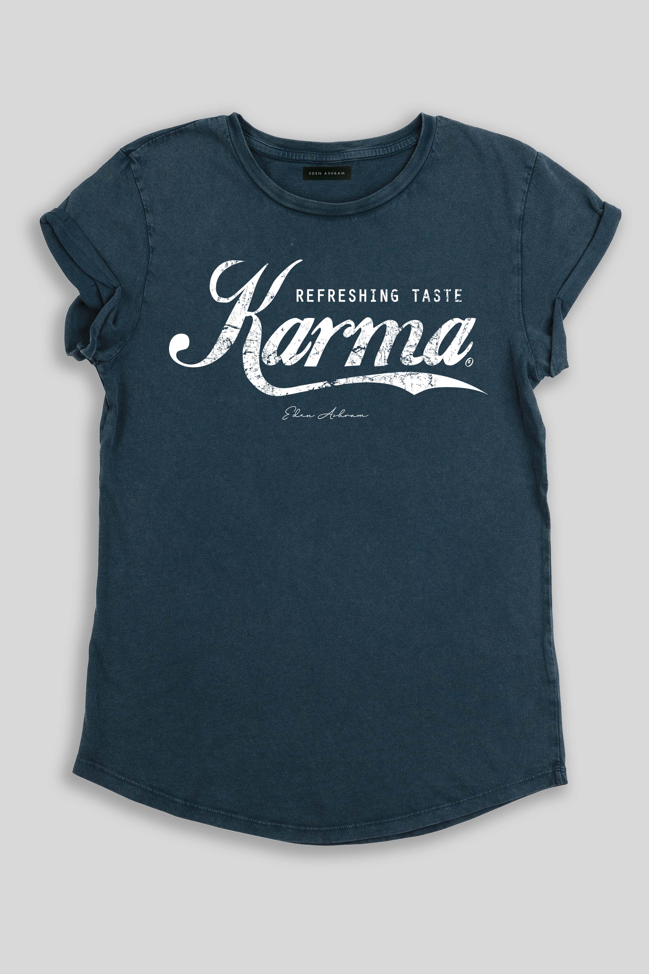 Eden Ashram Karma Swish Rolled Sleeve T-Shirt Stonewash Denim