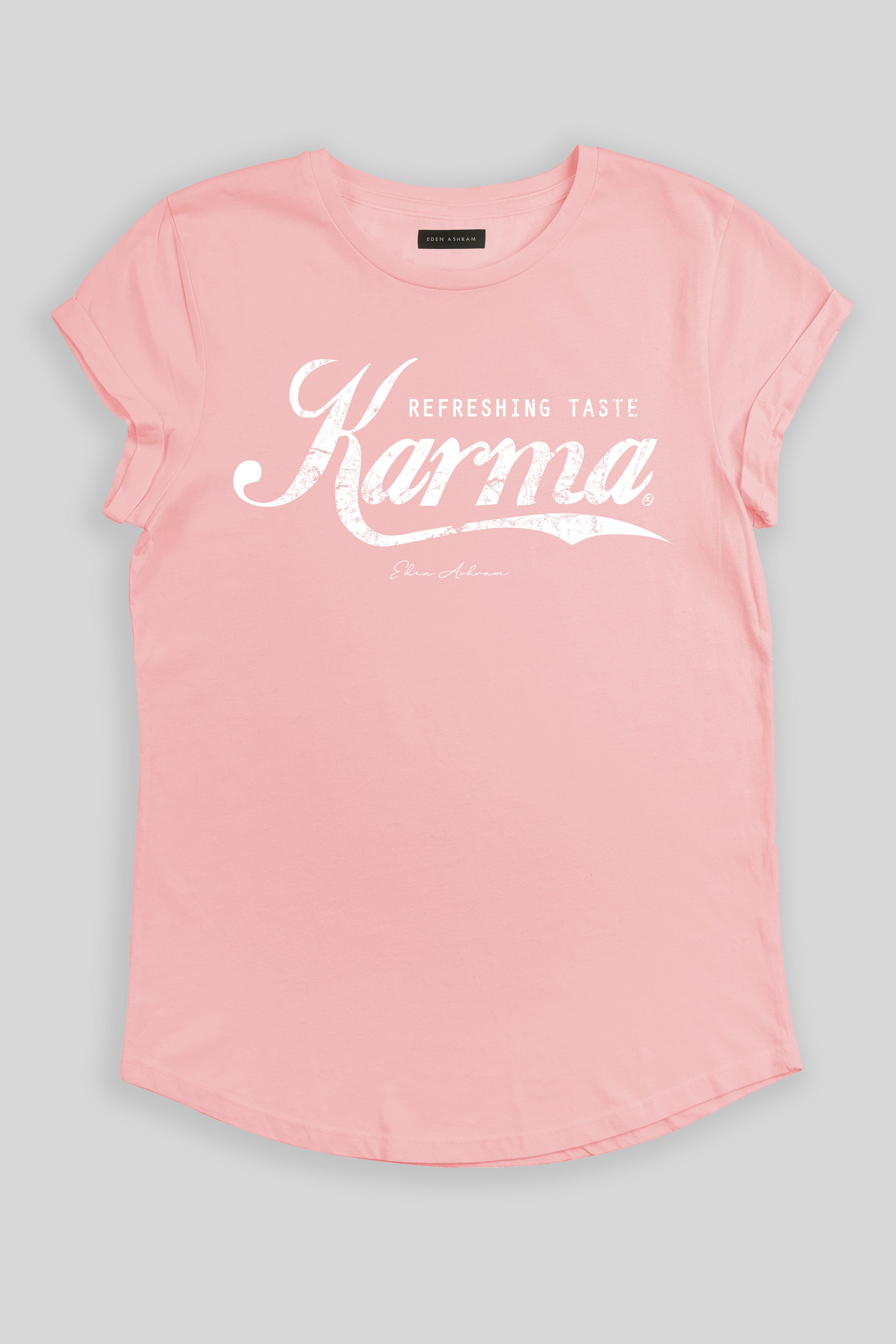 Eden Ashram Karma Swish Rolled Sleeve T-Shirt Stonewash Pink