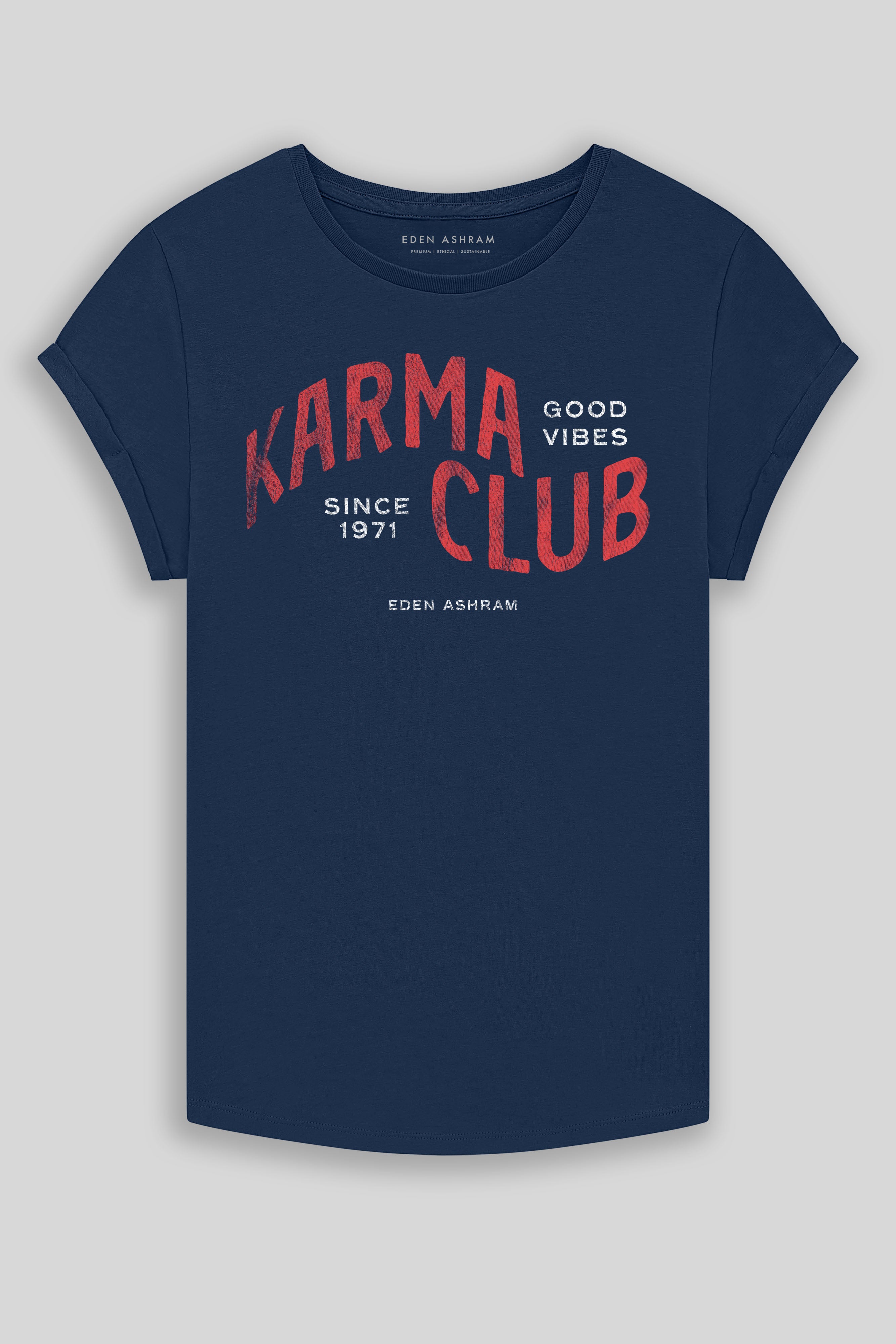 Eden Ashram Karma Club Premium Rolled Sleeve T-Shirt French Navy