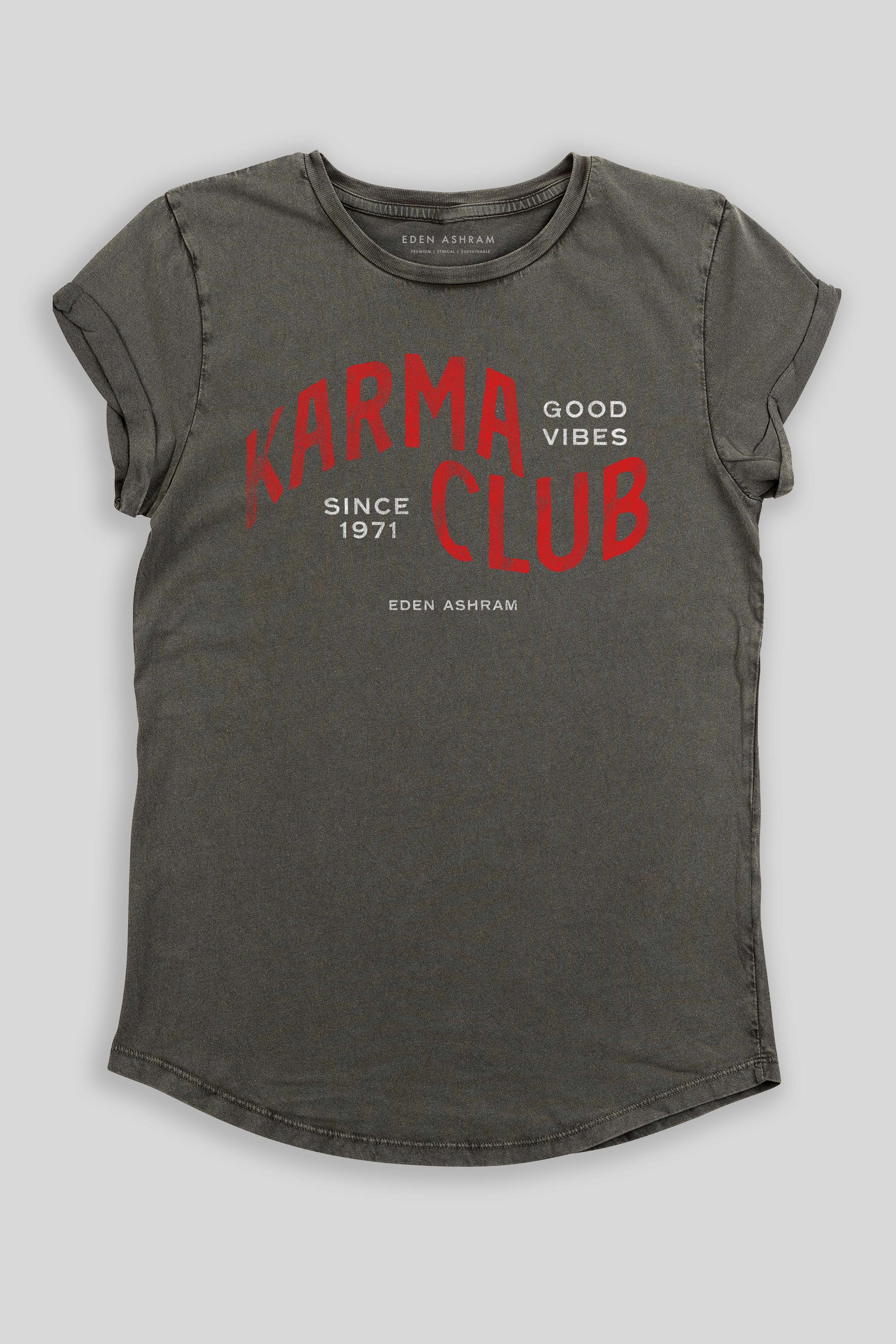 Eden Ashram Karma Club Premium Rolled Sleeve T-Shirt Stonewash Grey