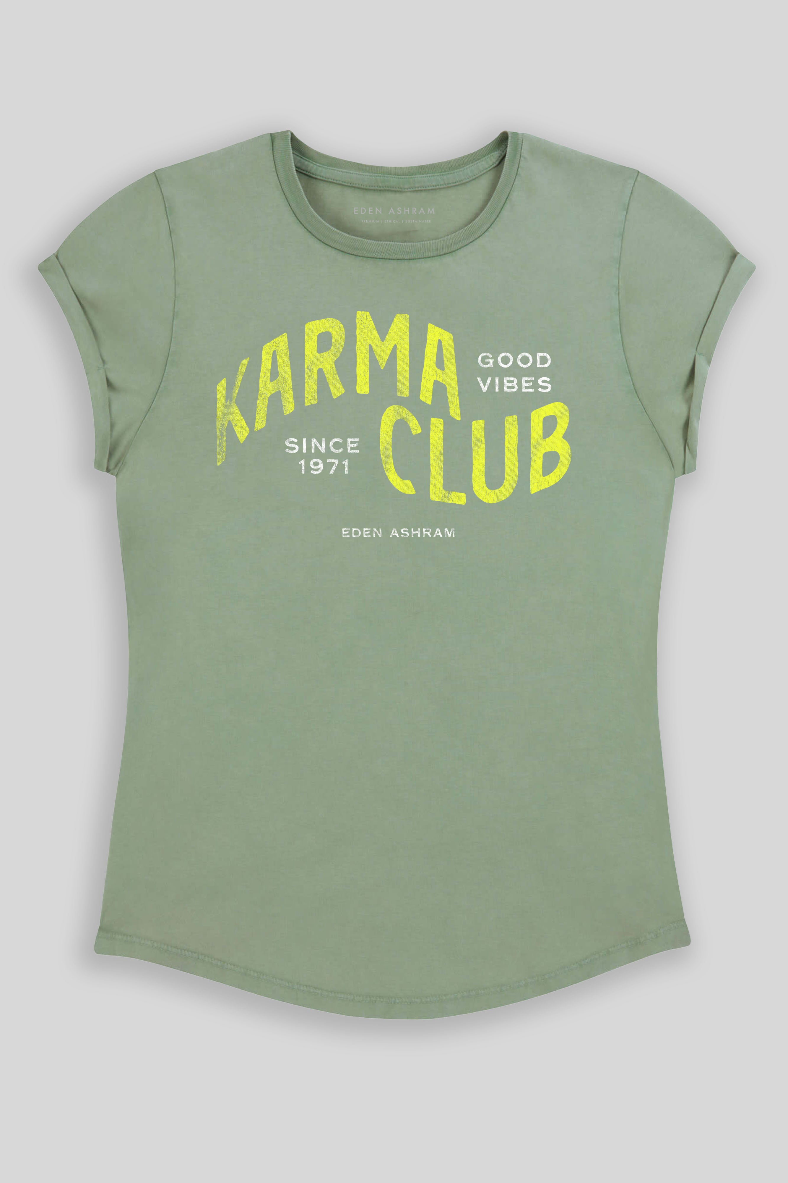 Eden Ashram Karma Club Premium Rolled Sleeve T-Shirt Stonewash Sage