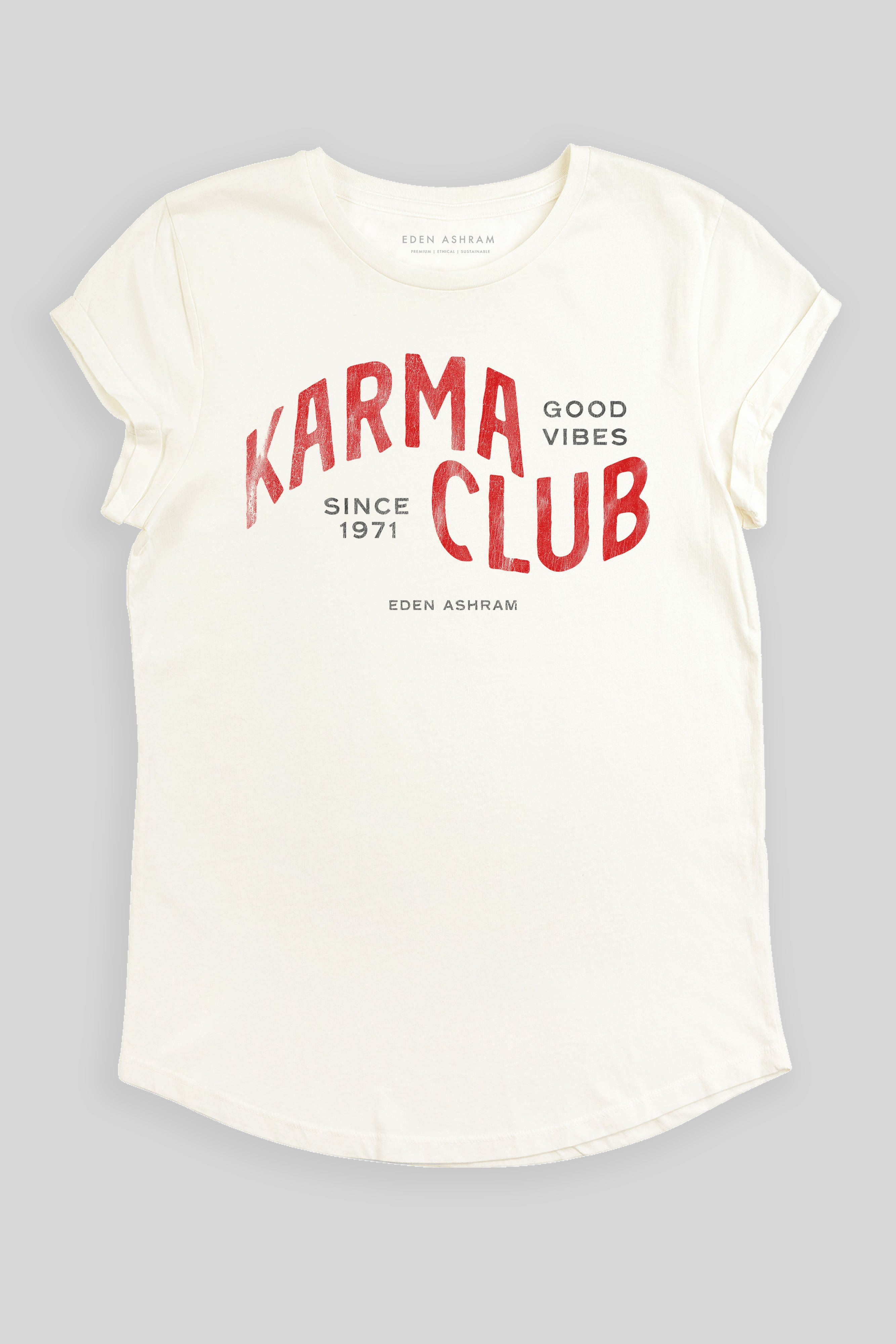 Eden Ashram Karma Club Premium Rolled Sleeve T-Shirt Stonewash White