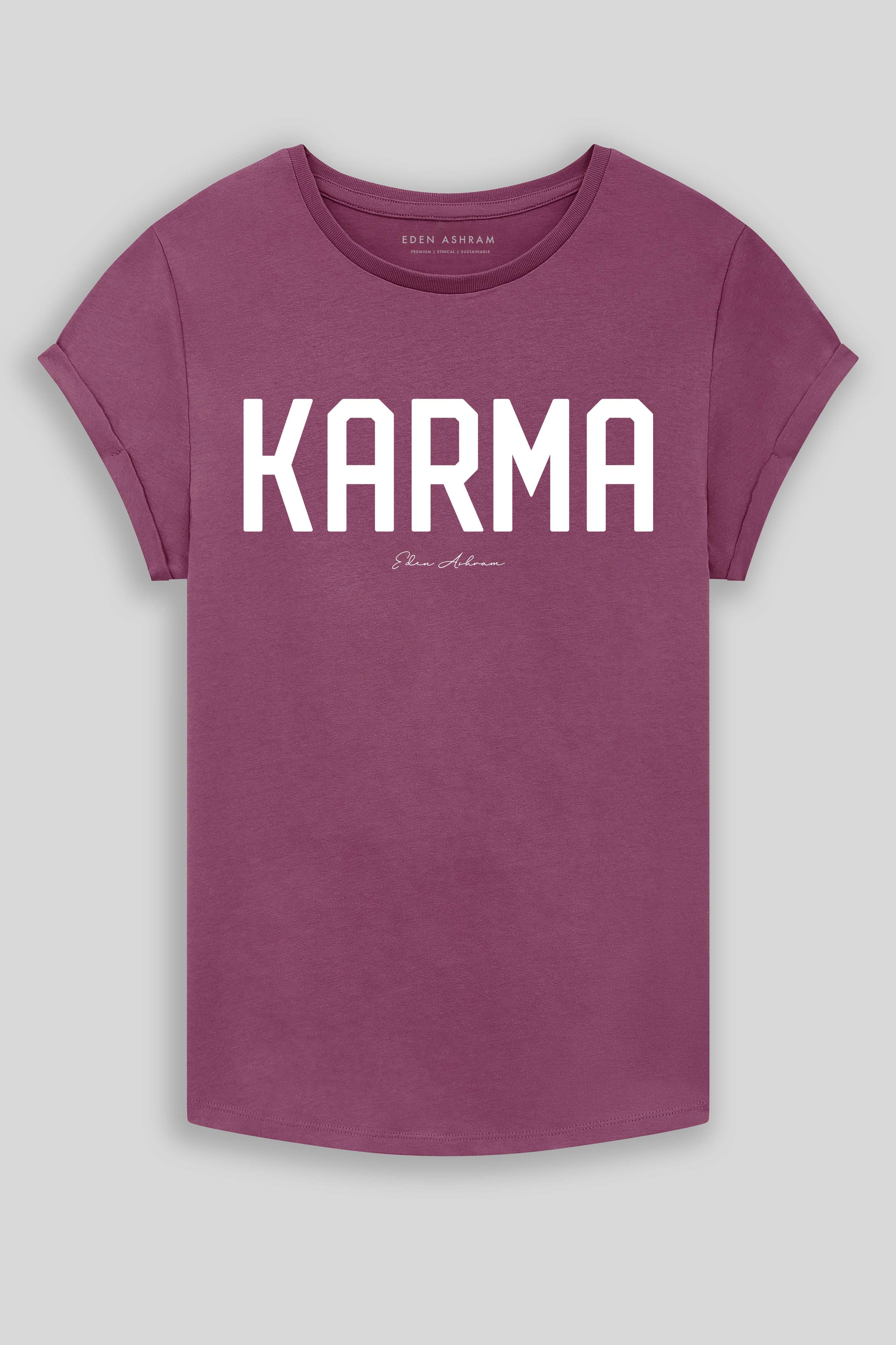 Eden Ashram KARMA Premium Rolled Sleeve T-Shirt Faded Burgundy
