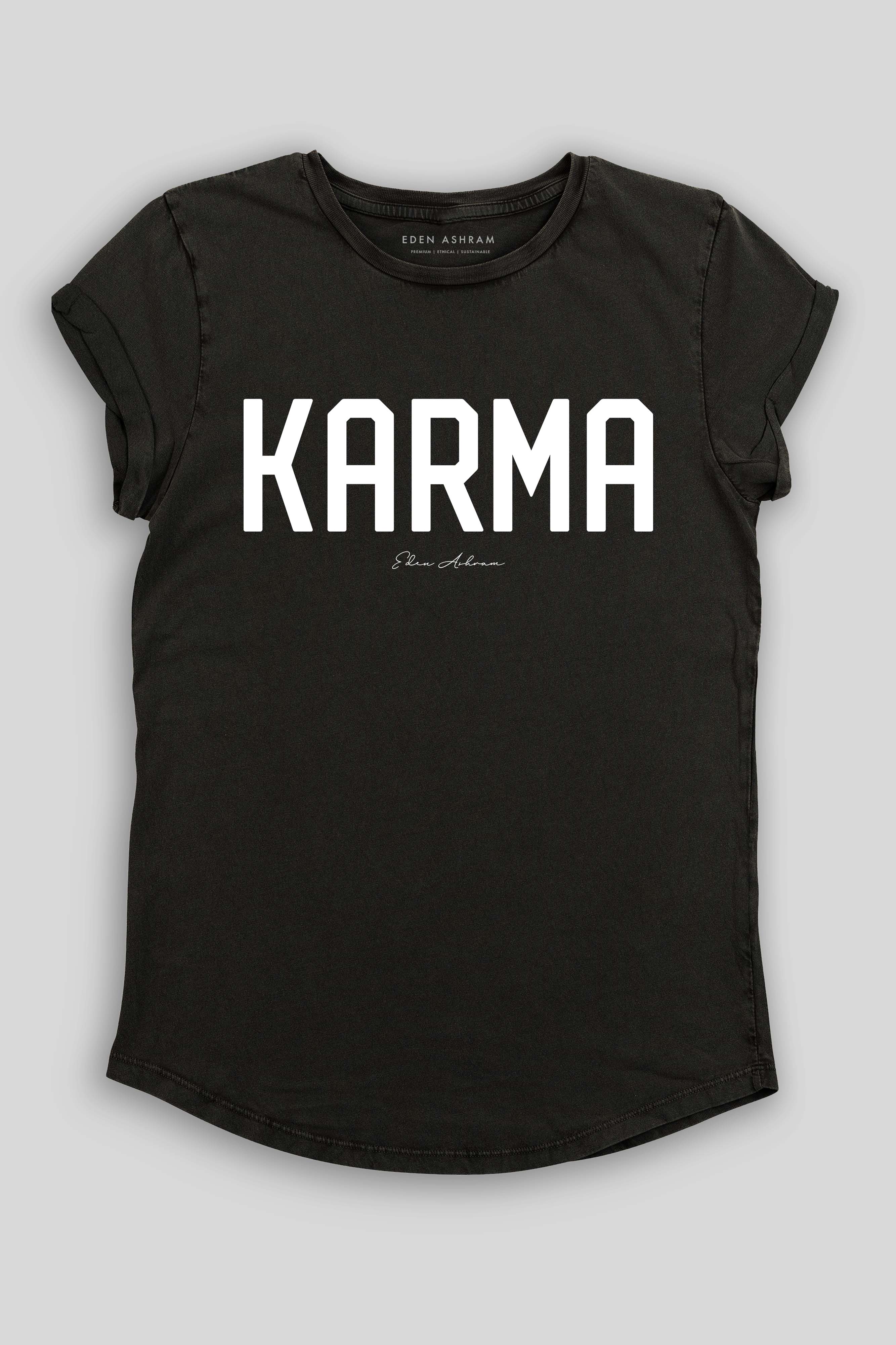 Eden Ashram KARMA Premium Rolled Sleeve T-Shirt Stonewash Black